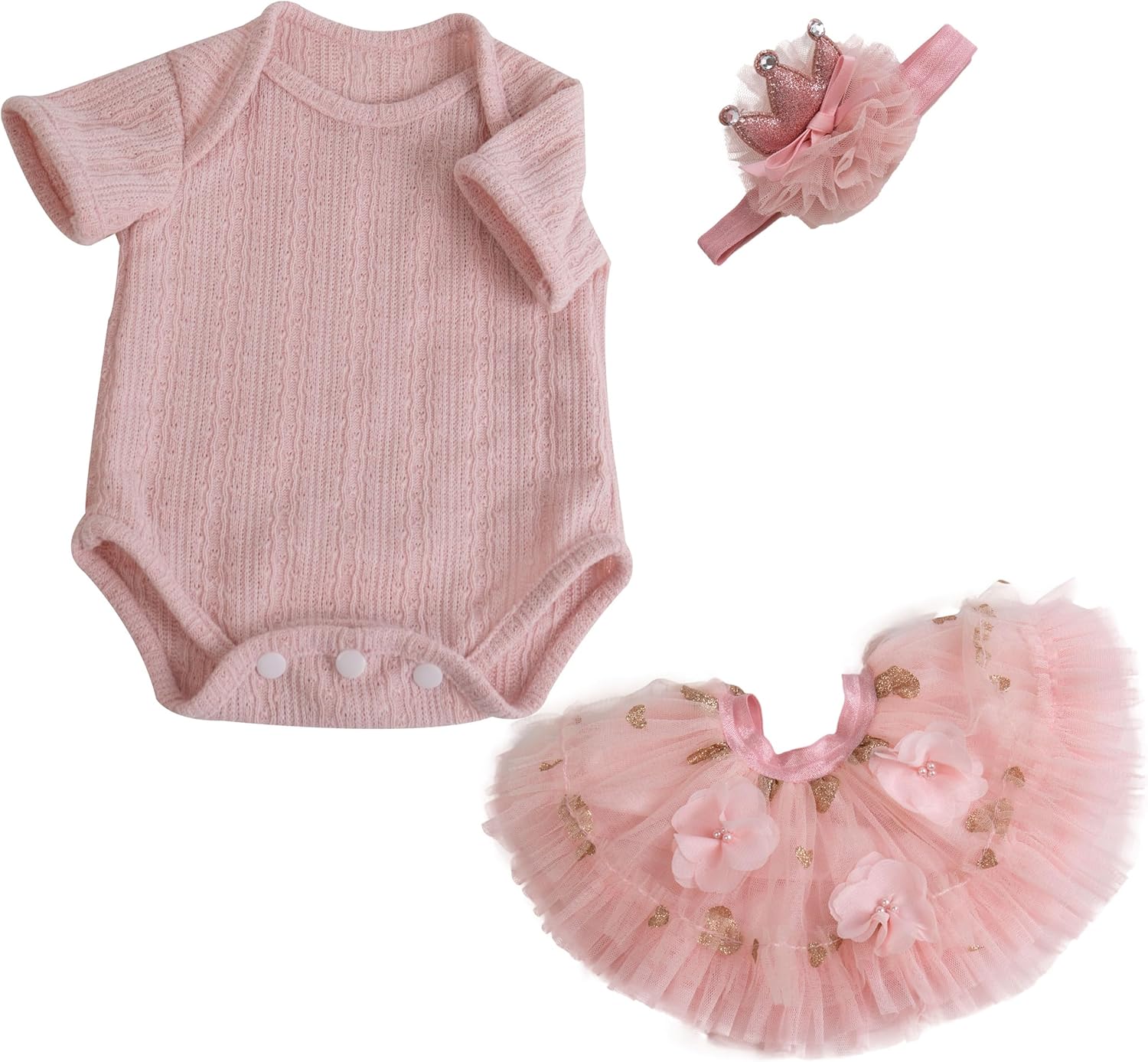 EKOKIZ Reborn Baby Dolls Clothes Girl Pink Baby Clothes for Dolls 17-20 Inches Doll Outfits and Accessories for Realistic Newborn Girl