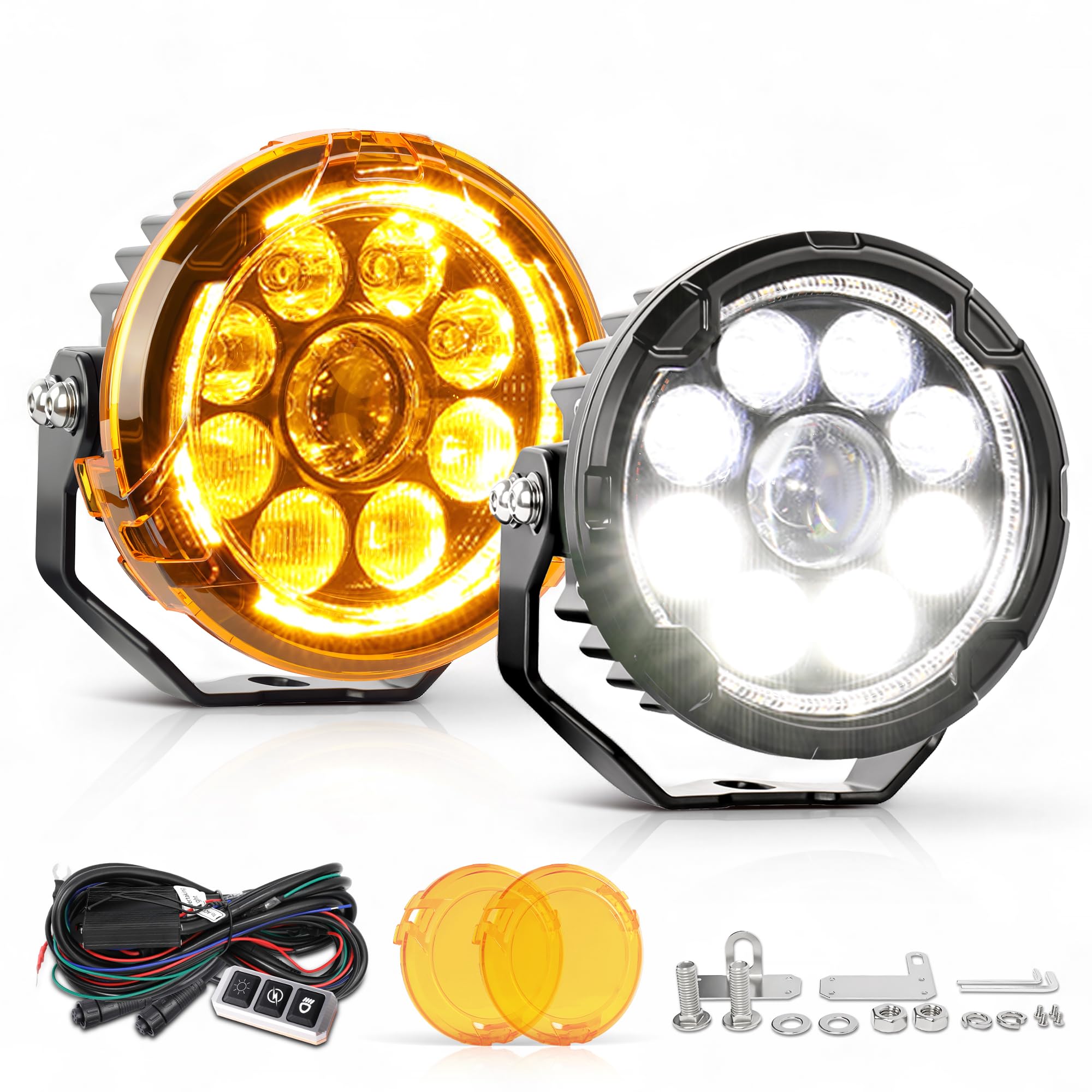 Jumpdy 4.5 Inch Round Motorcycle Lights LED Pod Lights for 60w 6500LM, 2 Modes Offroad Work Lights and Jeep,SUV Truck, Hunters
