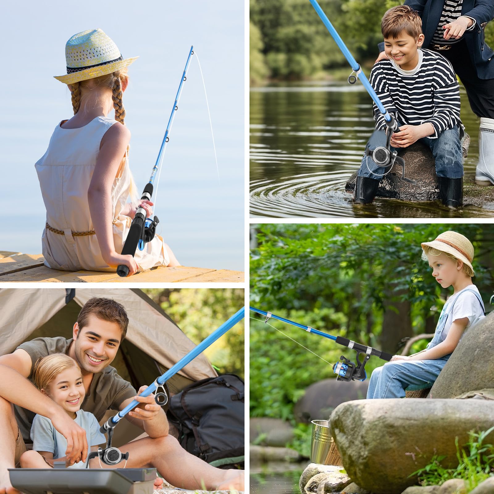 Juego de caña de pescar para niños, kit de pesca para niños a partir de 15 años, combo de caña de pescar telescópica y carrete para jóvenes, equipo de pesca con mosca y caja de aparejos