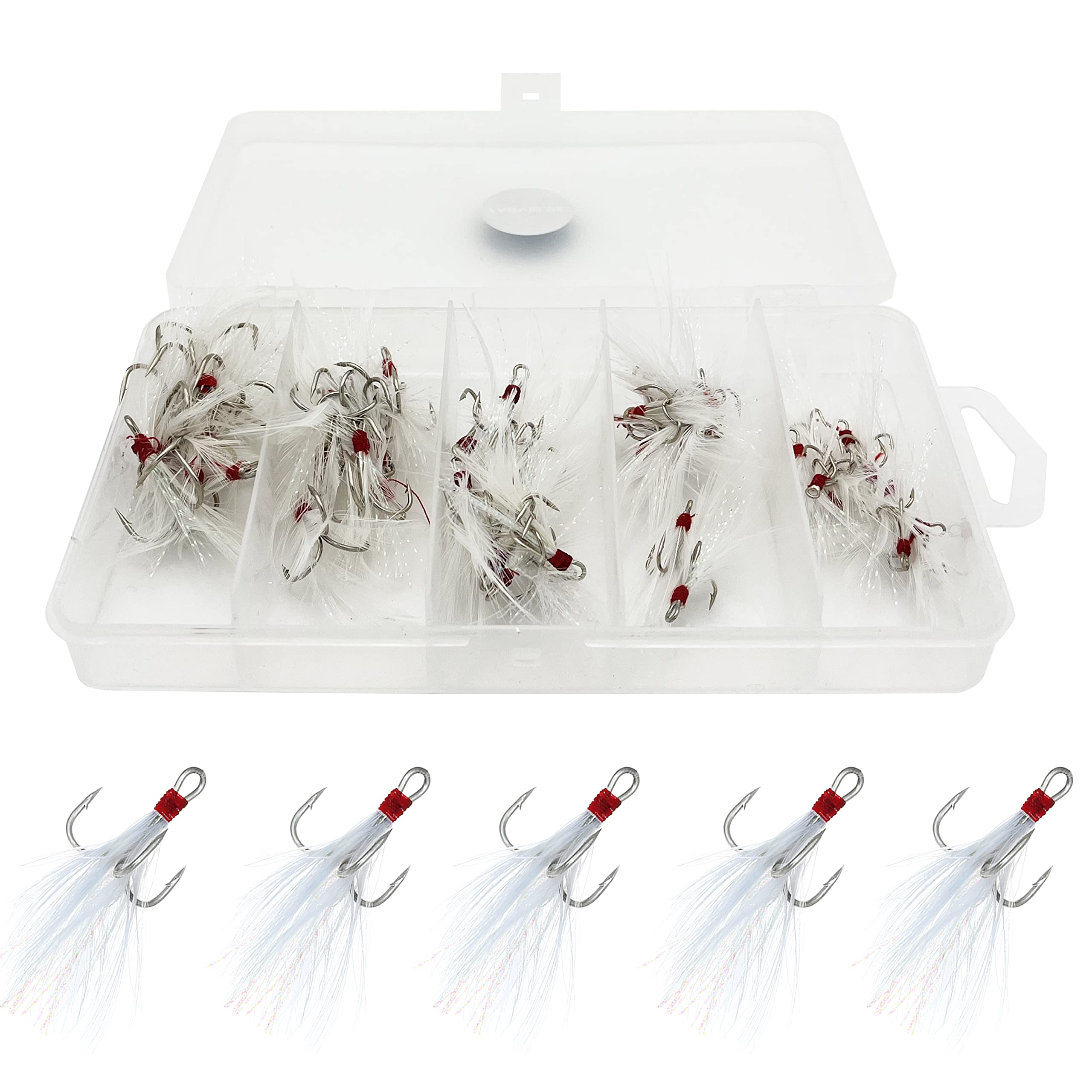 Anzuelos de pesca agudos con plumas, de acero inoxidable, afilados, triples, accesorios de pesca en el mar (50 anzuelos agudos con pluma)