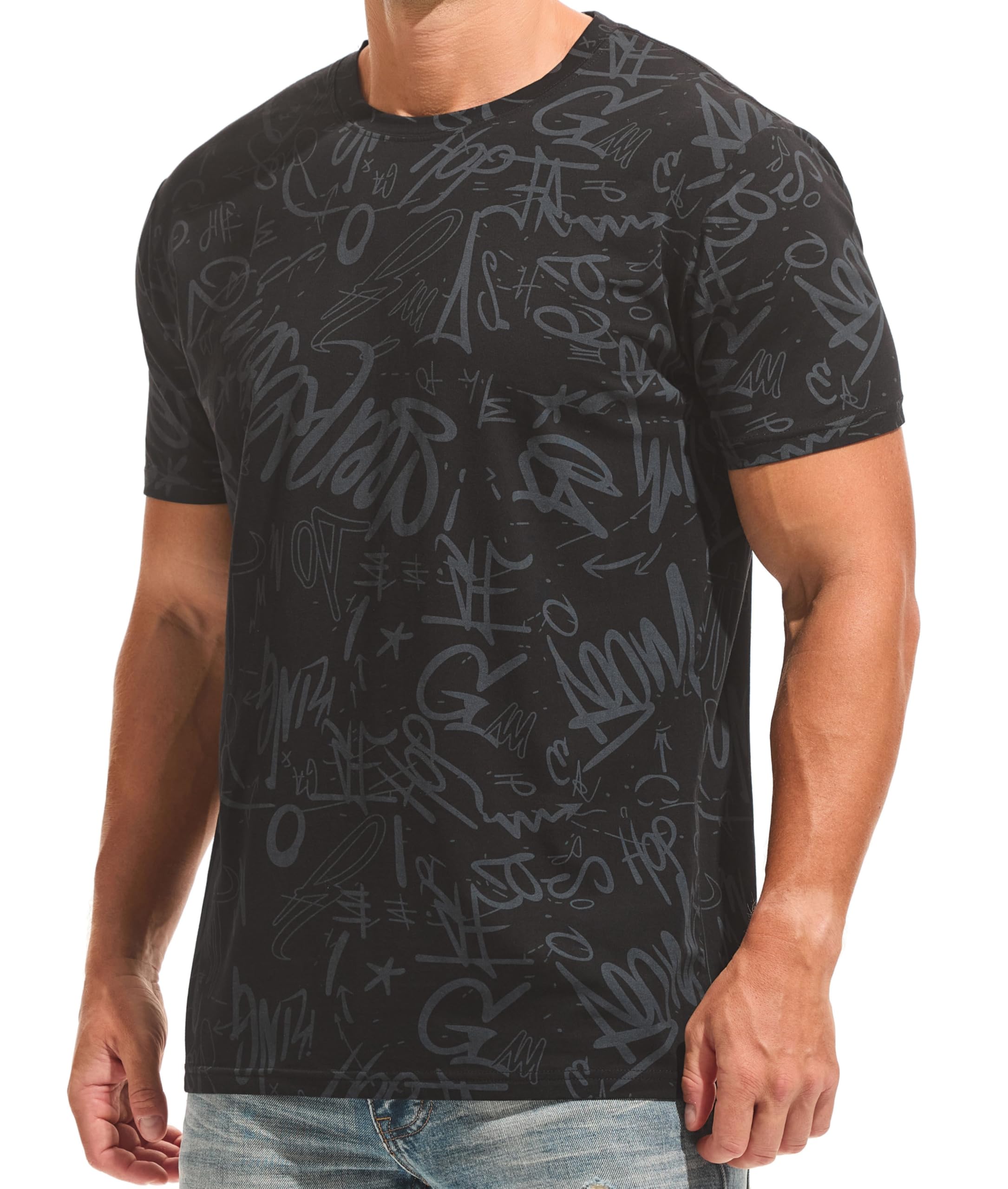 YINGDA Herren Druck-T-Shirt | Vorverzogene Knittern T-Shirts mit mittlerer Elastizität