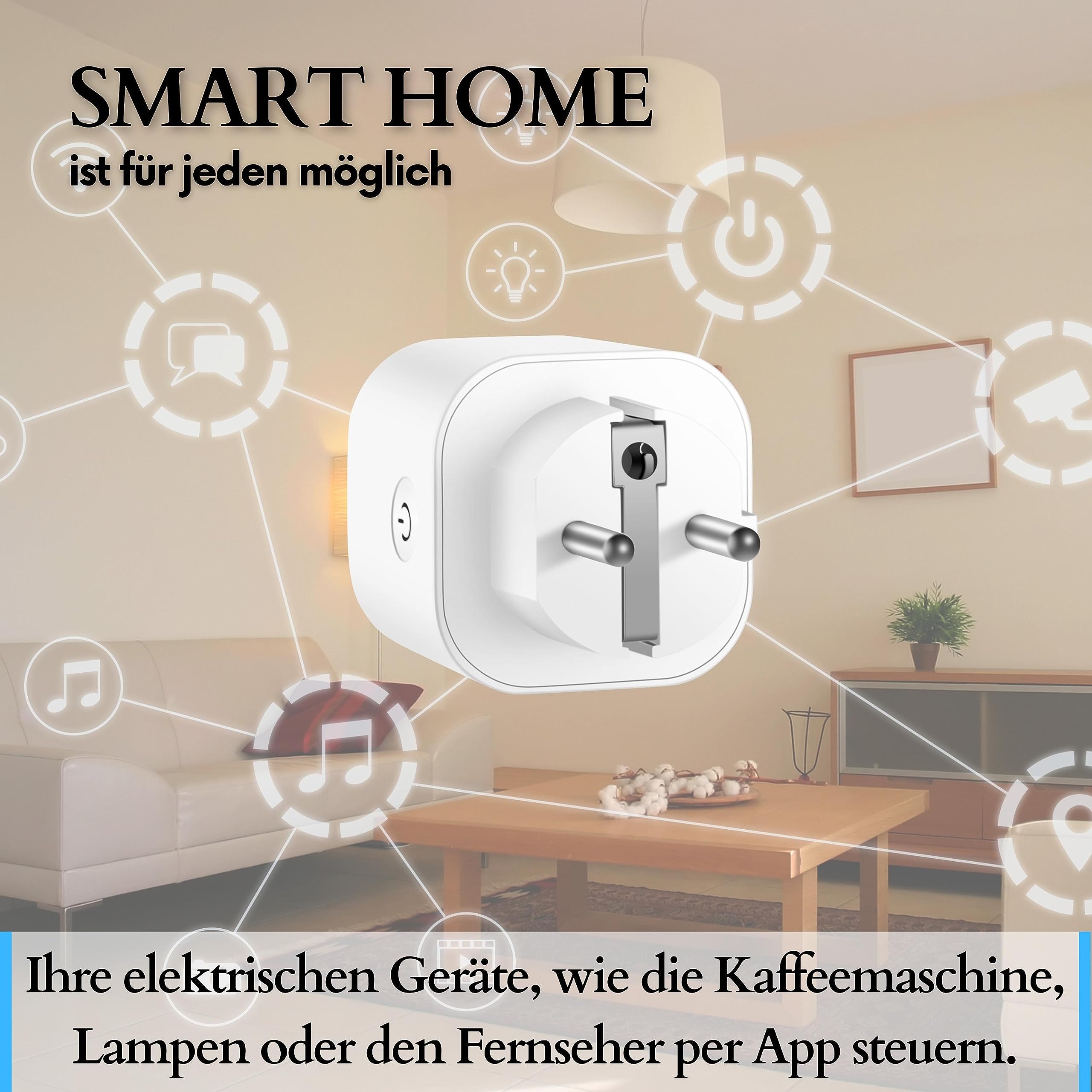Echos Presa Smart WiFi, 4 pezzi, controllata da app, con monitor di energia, controllo vocale con Google Home e Alexa, Smart Home