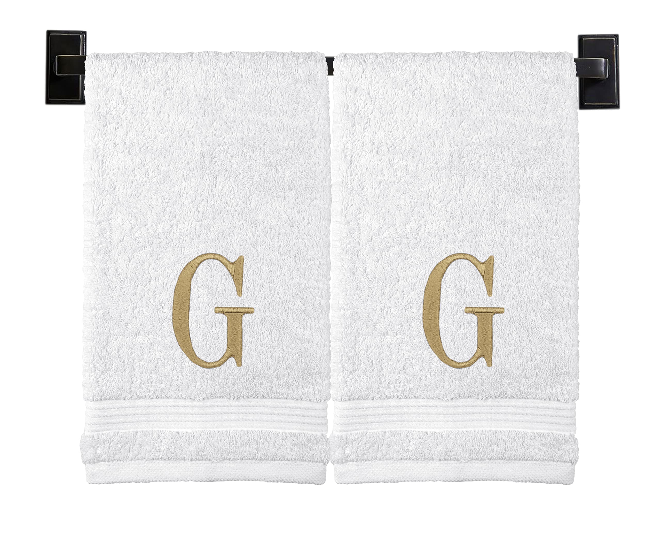Custom Luxury Towels White Hand Towels for Bathroom with Monogram | Luxury Cotton Turkish Towels | Embroidered in USA | Set of 2 | Choose Set Color
