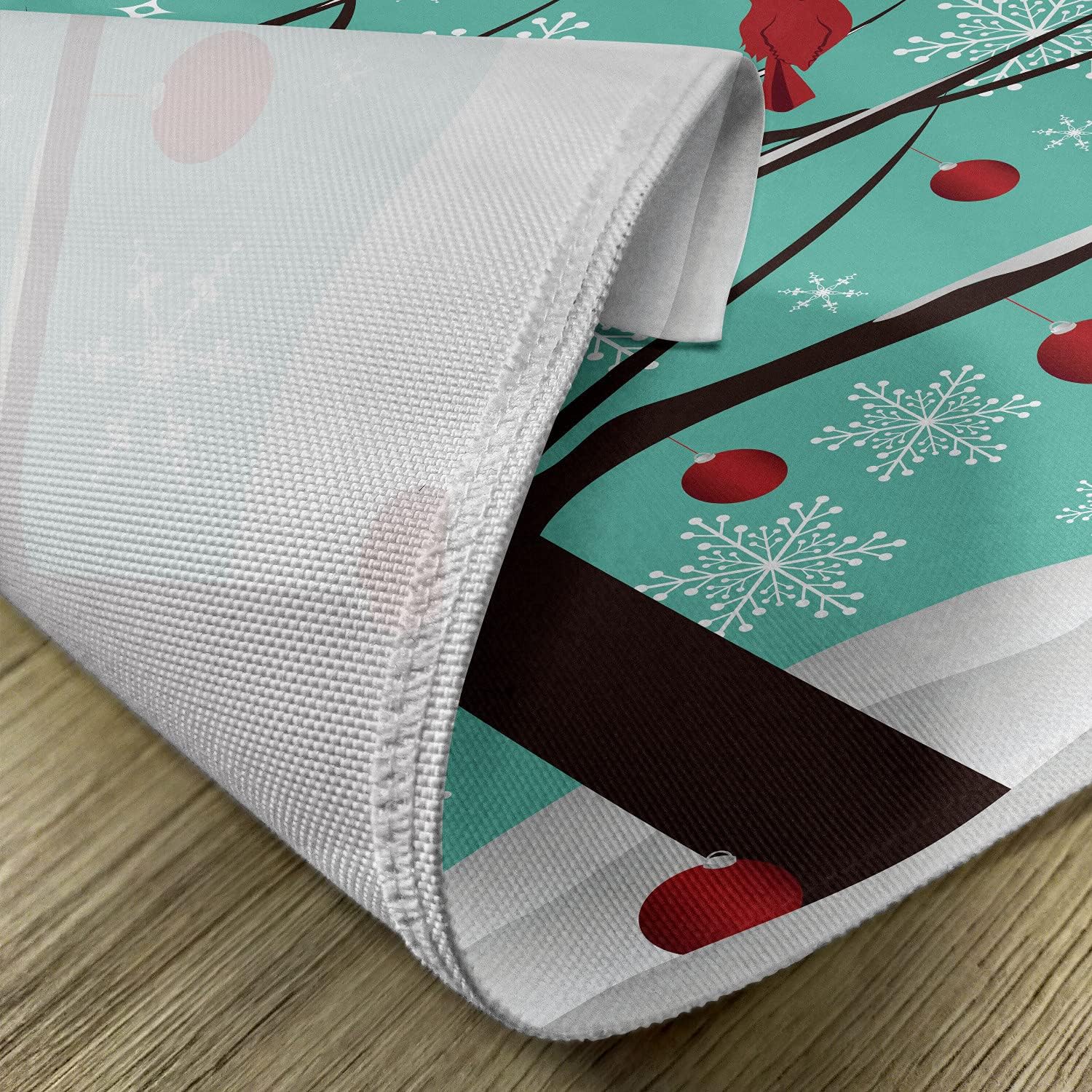 Lunarable Cardinal Place Mats Set of 4, Winter Illustration with Snowflakes and Red Bird Resting on a Tree Branch, Washable Fabric Placemats for Dining Table, Standard Size, Teal Green