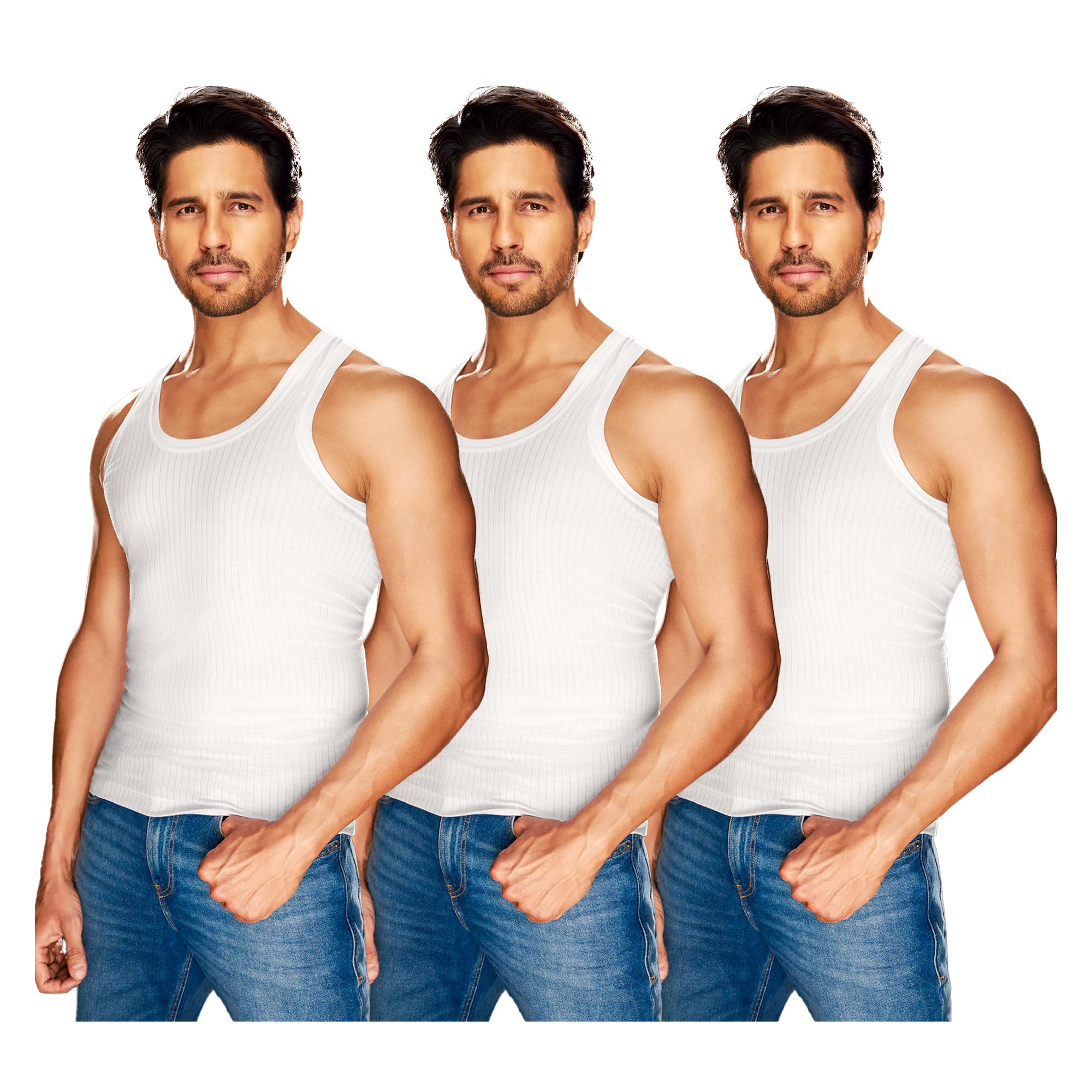 Men's Pure cotton Parka White Vest Pack of 3