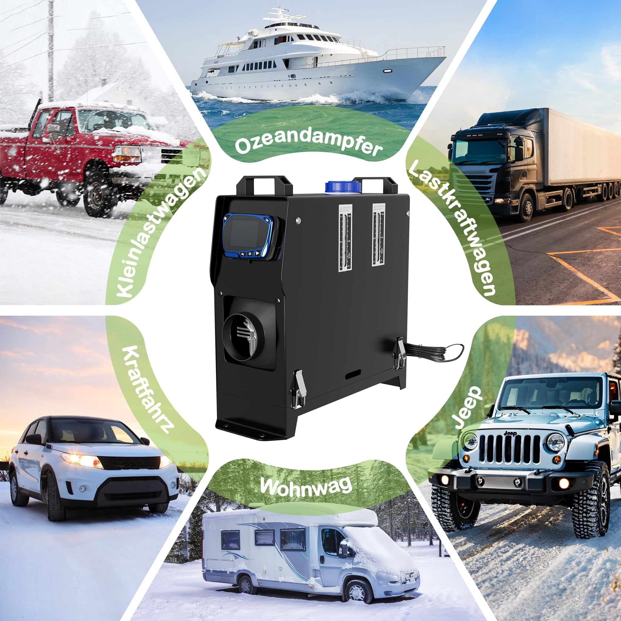 XMTECH 8 kW 12 V Ogrzewanie postojowe na olej napędowy, nagrzewnica powietrza, ogrzewanie powietrza na olej napędowy z pilotem zdalnego sterowania, ekranem LCD i tłumikiem, do samochodów, przyczep