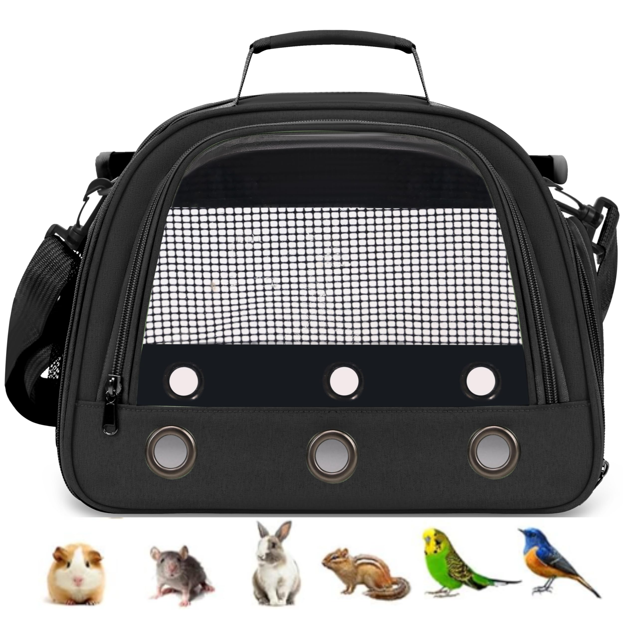 SOLAPOLLO Borsa per pappagalli, traspirante, per criceti, borsa da viaggio all'aperto, coniglio, riccio, uccello, borsa portatile (nero)