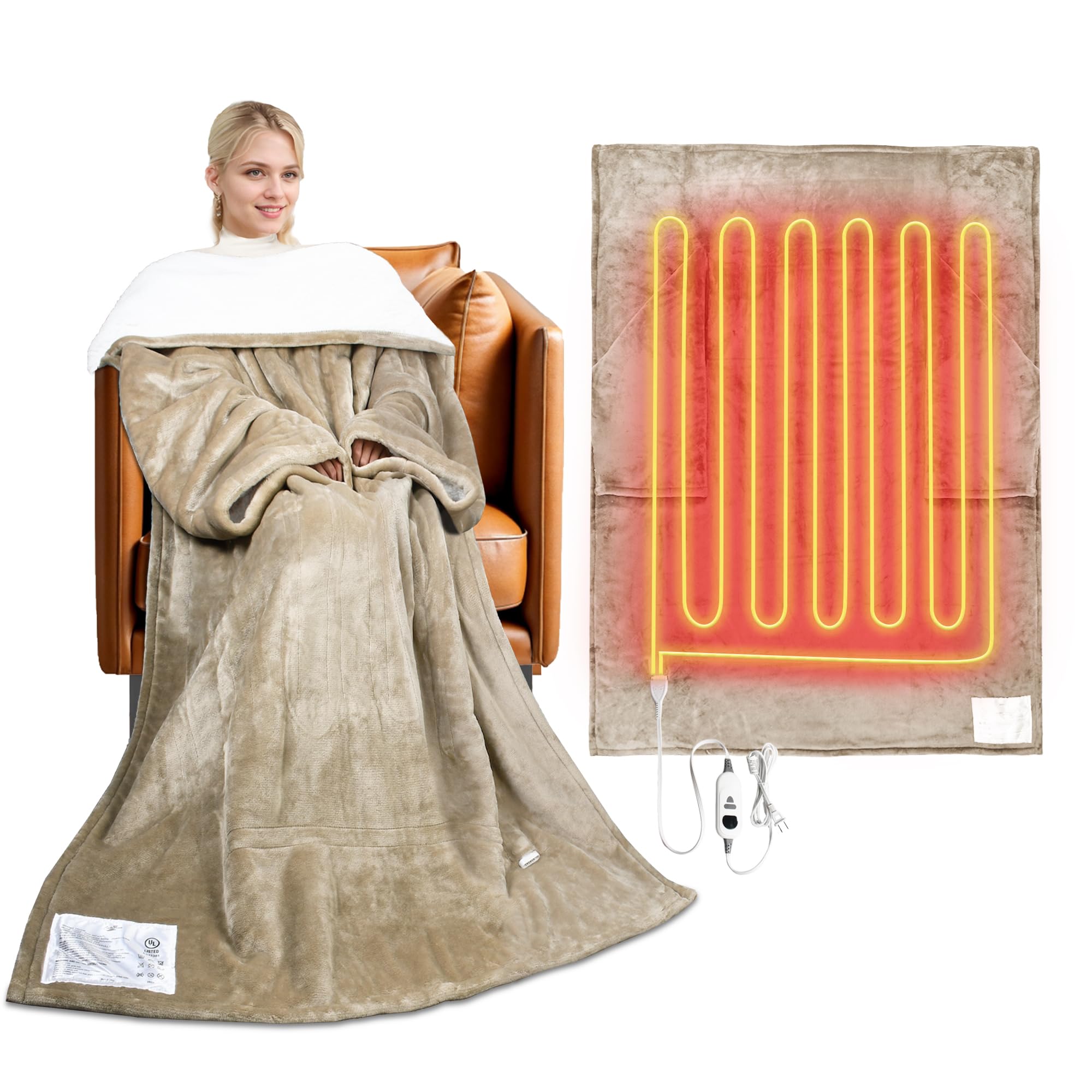 Catalonia Classy Sherpa Heizdecke mit Ärmeln für Erwachsene, Extra Warme Heizdecke, Weiche Flanell-Kuscheldecke, Weiche, Flauschige TV-Decke, Geschenk, 178 x 127 cm