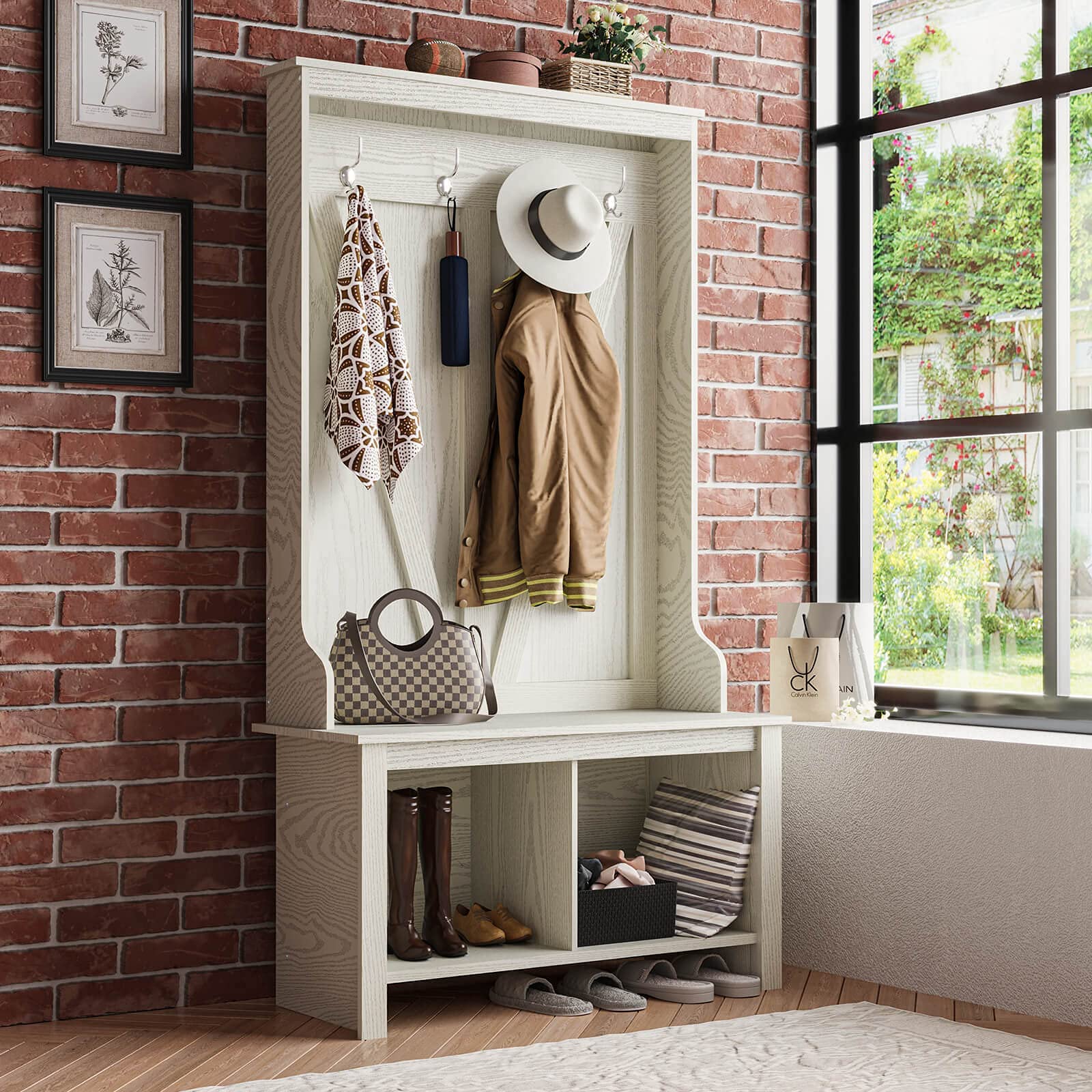 Buy Itaar Hall Tree with Storage Bench, Entryway Bench with Coat Rack