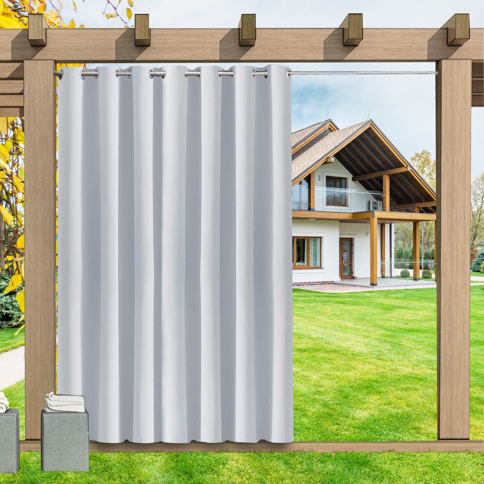 LSDINDF Outdoor Curtains Waterproof 1 Panel, Blackout Thermal Insulated Privacy Curtains with Grommet Top for Pergola, Porch, Gazebo, Patio & Pool - W 61" x L 95"