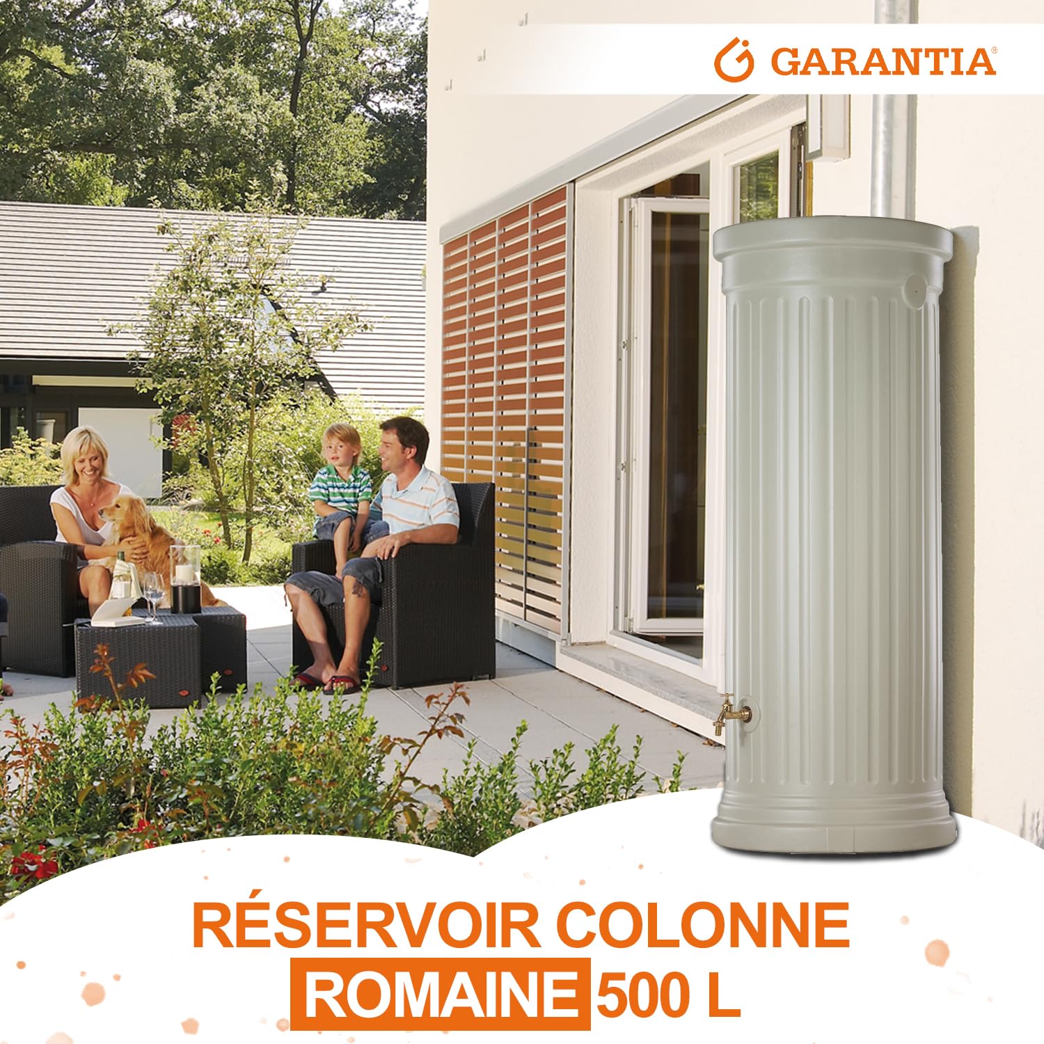 GARANTIA Colonne Romaine Recuperateur d Eau de Pluie Kit 500L Sable