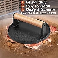 Vista 4 de HaSteeL Prensa de parrilla de hierro fundido individual, prensa de hamburguesa de tocino resistente de 7 pulgadas con mango de madera, prensa