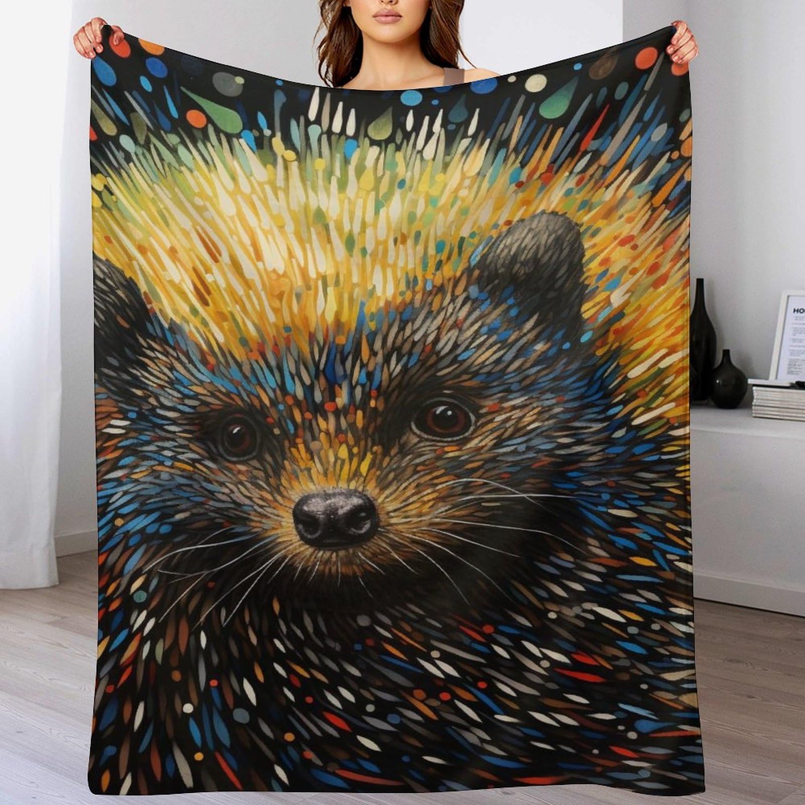 Couverture moelleuse hérisson en polaire flannel chaude de canapé 180x200cm