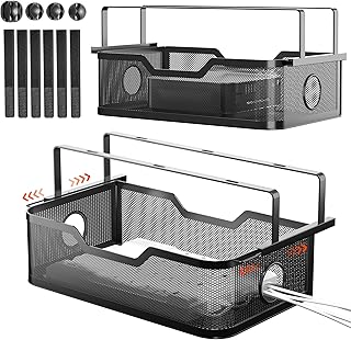Under Desk Storage Shelf Drawer, Cinati Under Desk Cable Management Tray, Self-Adhesive Under Desk Storage Shelf for Desk Wire Management Slide Out, Desk Cable Management Box for Office, Home, Black
