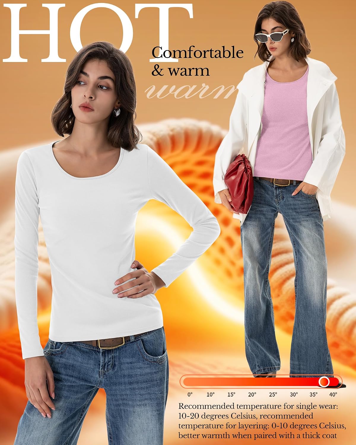 4 Pack Women's Thermal Long Sleeve Scoop Neck Shirts