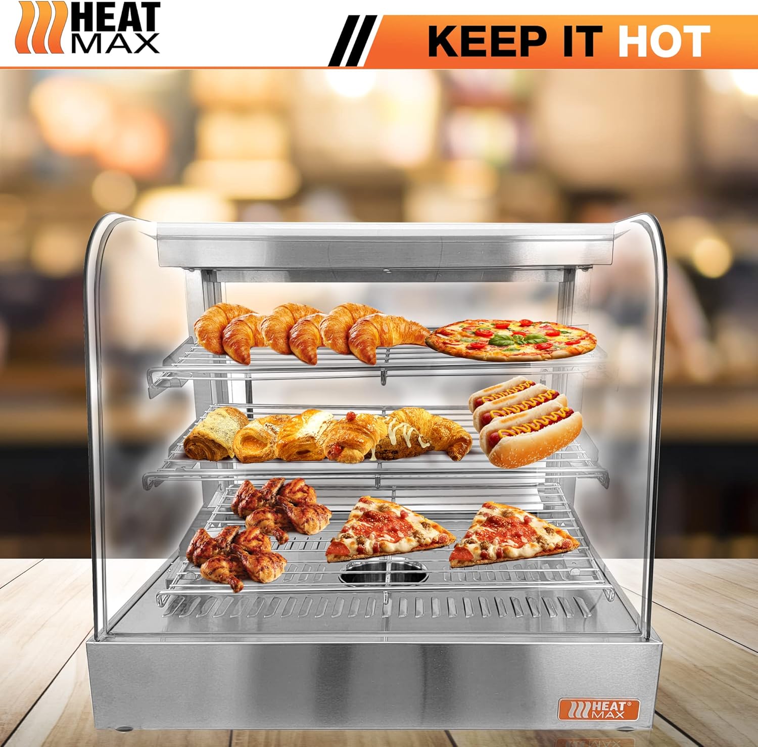 🔥 Hоt Dеаlѕ HeatMax 251823 Commercial Electric Stainless & Curved Glass Food Warmer Display Case for Pizza, Chicken, Burgers, Patties, Empanadas or Any Hot Food