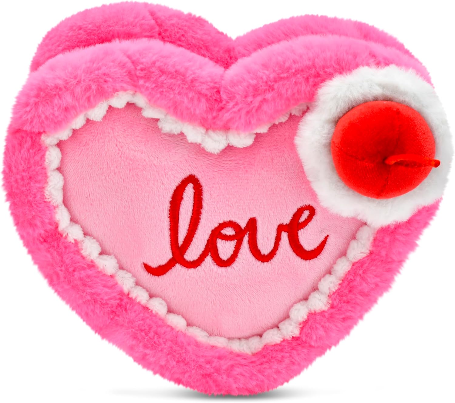 iscream Furry Plush Heart Cake Shaped Mini 8" x 6" Embroidered Accent Pillow