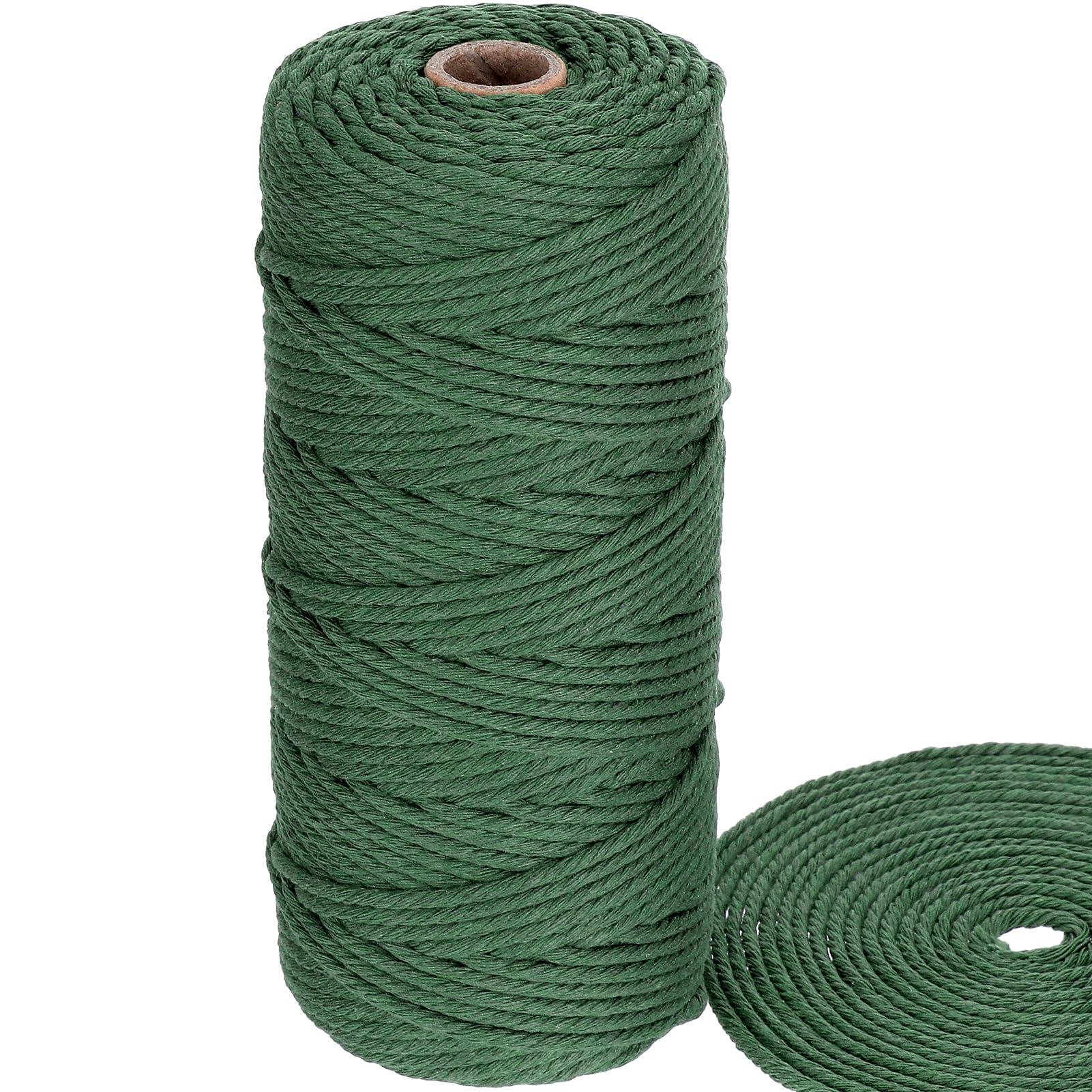 Blisstime Macrame Cord 3mm X 109 Yards Natural Cotton Macrame Rope 4 Strand Twisted Cotton Cord Undyed Cotton Rope for Wall Hangings, Plant Hangers, Crafts, Knitting, Decorative Projects (Dark Green)
