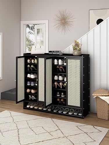 Miniatura 6 de Zapatero de bambú con puerta, organizador de zapatos de 8 niveles, armario de almacenamiento de zapatos de entrada para 36-40 pares, organizador