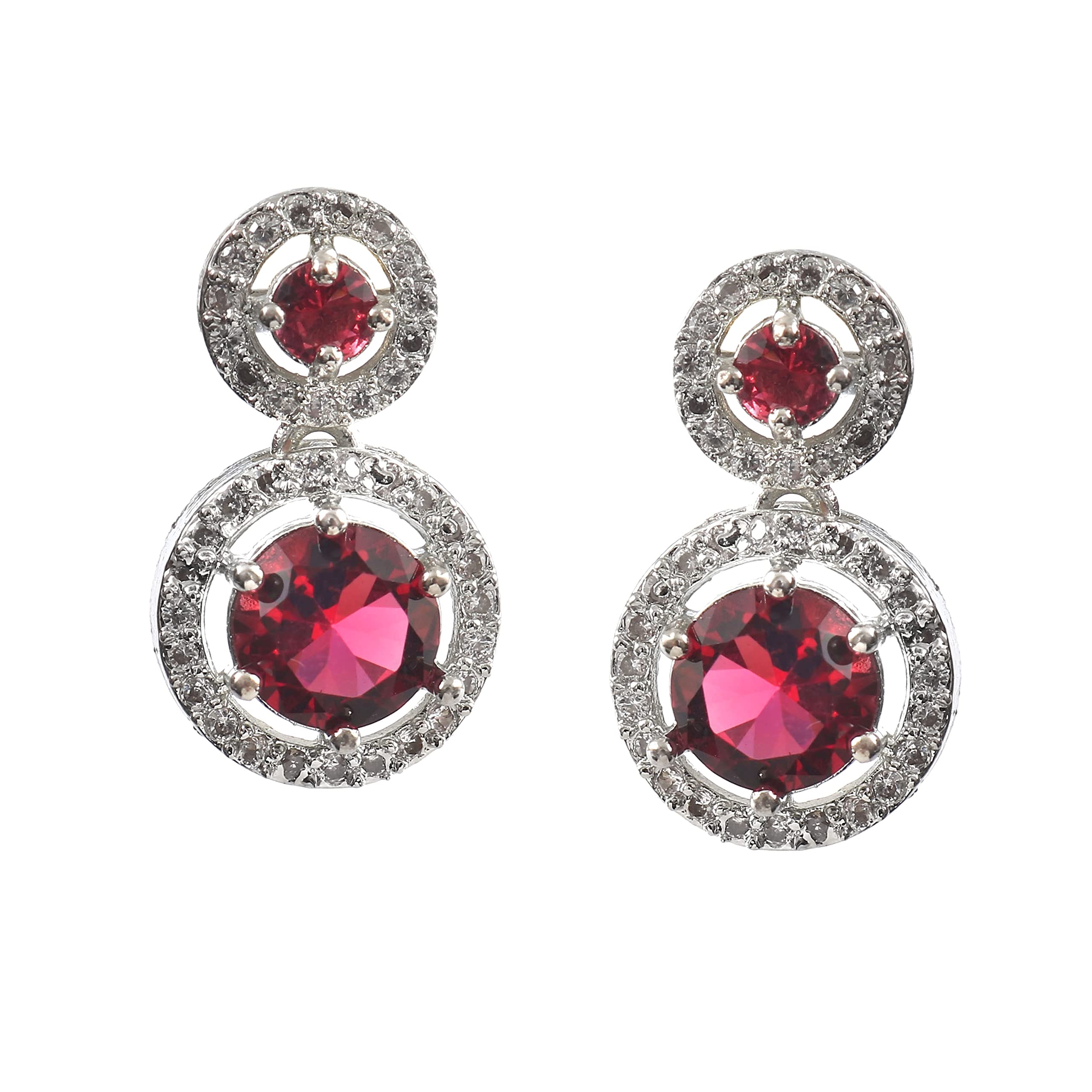 Jewar Mandi Earrings Silver Plated Drop & Dangle American Diamond Cubic Zirconia Ad Cz Multi-Color Stones Round Dual Drop Design Danglers Jewelry For Women & Girls (Wine/Maroon) (B0CV5NHW4K) Amazon Price History, Amazon Price Tracker