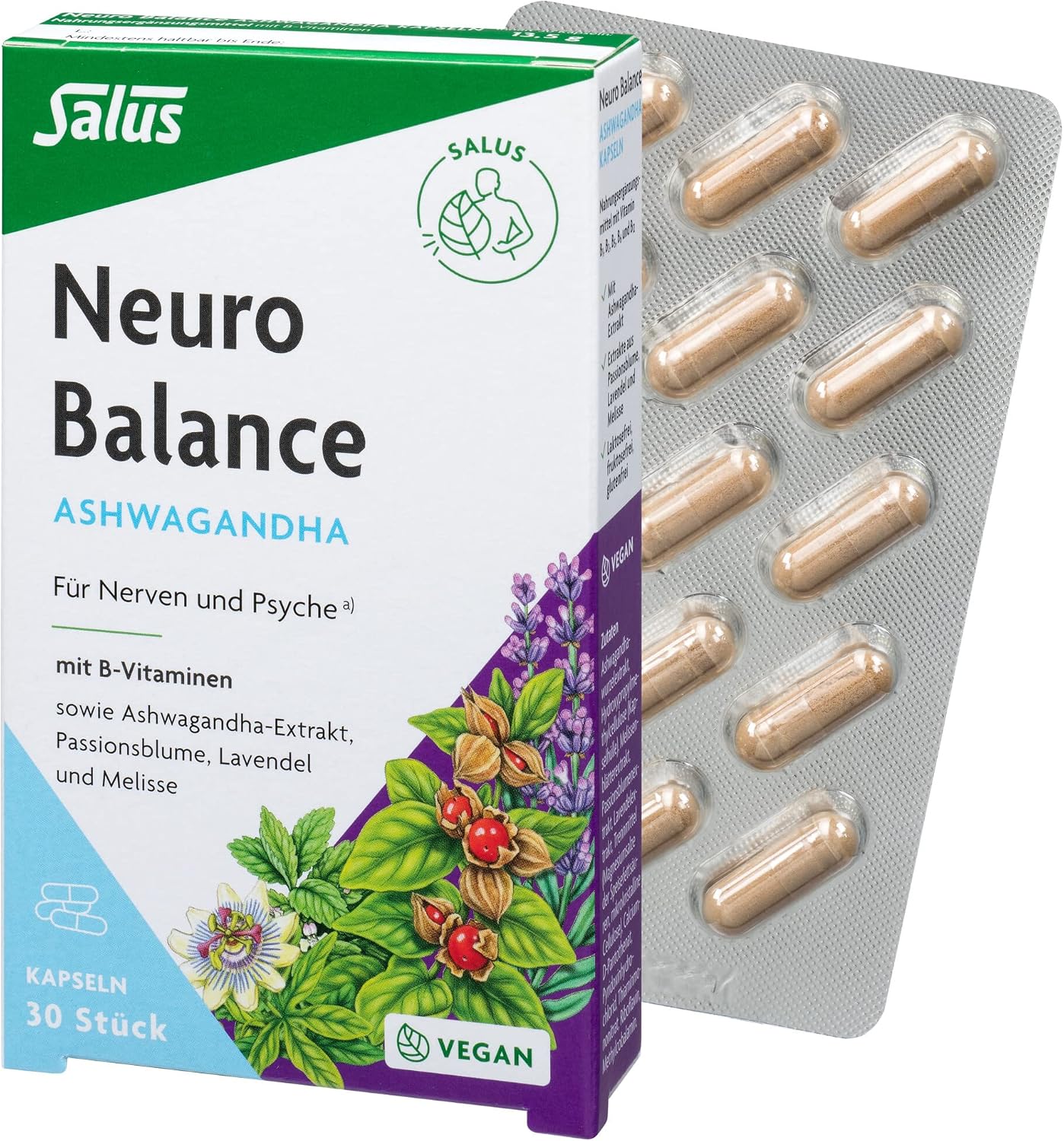 Salus Neuro Balance - Ashwagandha Kapseln – 1x 90 Kapseln - für Nerven