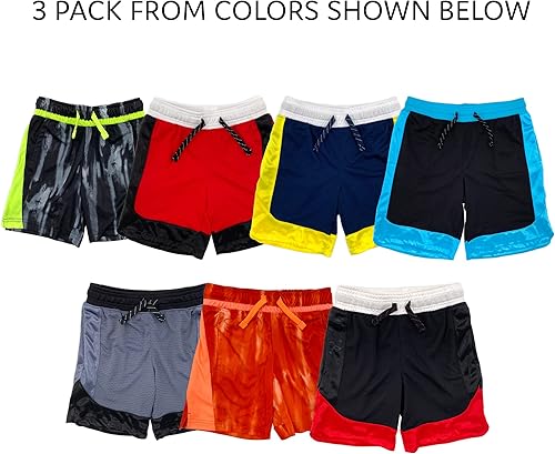 Miniatura 4 de Andrew Scott Paquete de 3 pantalones cortos deportivos de baloncesto estilo malla de rendimiento activo para niños