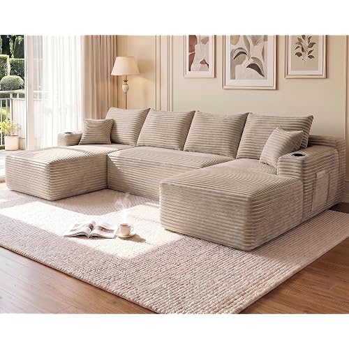 Yafylly 134" U Shaped Sectional Sofa with Double Chaise No Assembly Coffee
