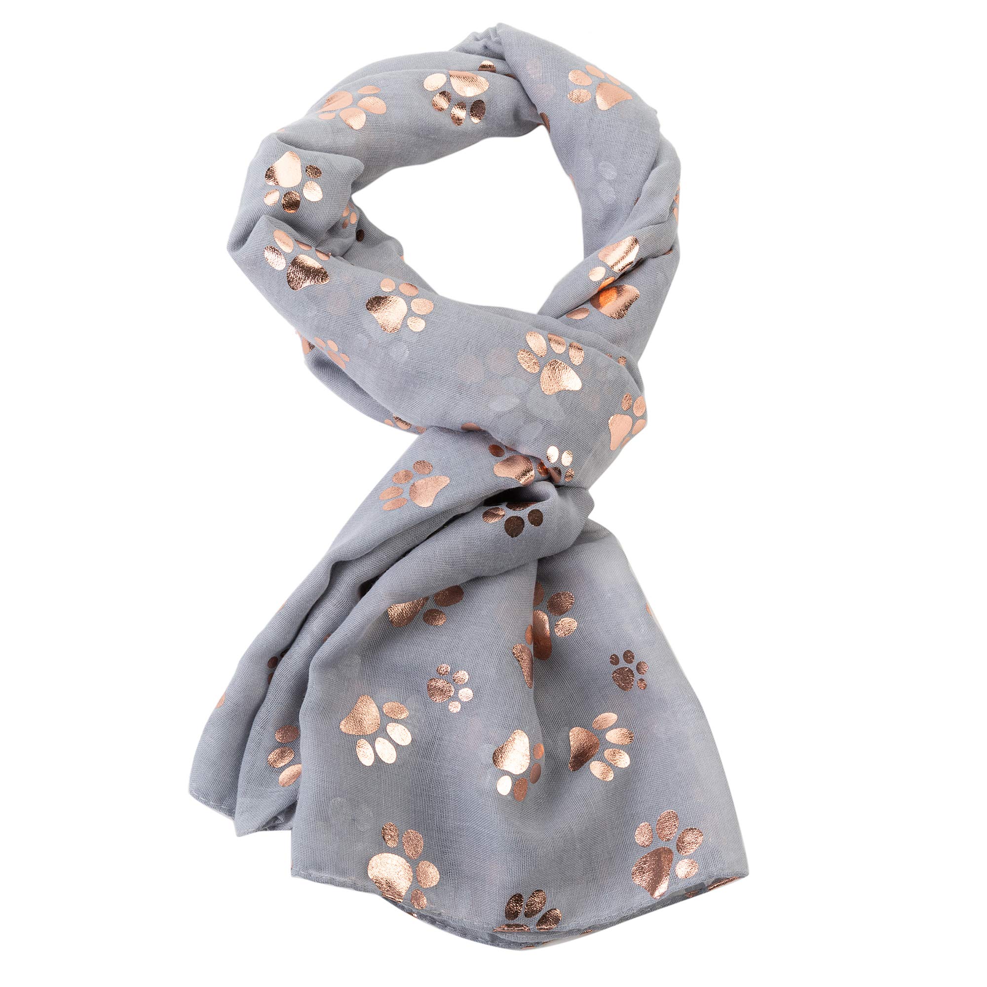 London Scarfs Women's Silver Fashion Gold Foil Cat Dog Pow Scarf For Pet Dog Lover Mother Gift (Silver)