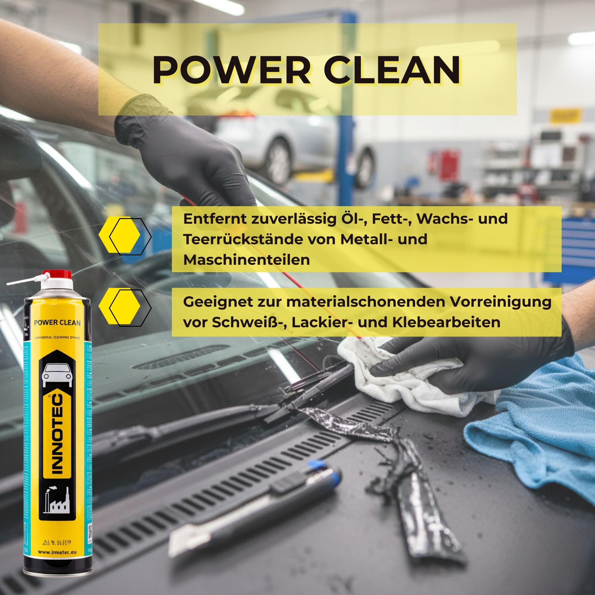 4 Stück INNOTEC Power Clean 750 ml Aerosol – Universalreiniger & Entfetter – entfernt Fett, Öl, Teer, Wachs und Kleberückstände – ideal für KFZ, Werkstatt, Maschinenbau & Industrieanwendungen