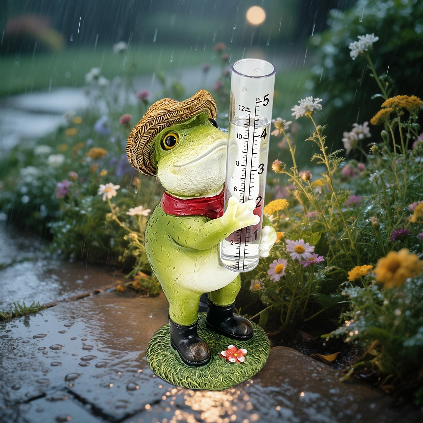 Pluviomètre de jardin grenouille – Pluviomètre de jardin avec verre doseur en verre, verre doseur de pluie, compteur d'eau de jardin, compteur d'eau de jardin, cadeau pour les amateurs de