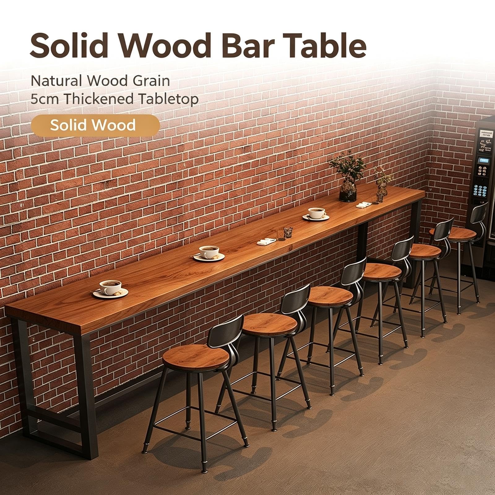 Bartisch Massivholz mit Metallrahmen, Hoher Stehtisch für Küche und Bar
