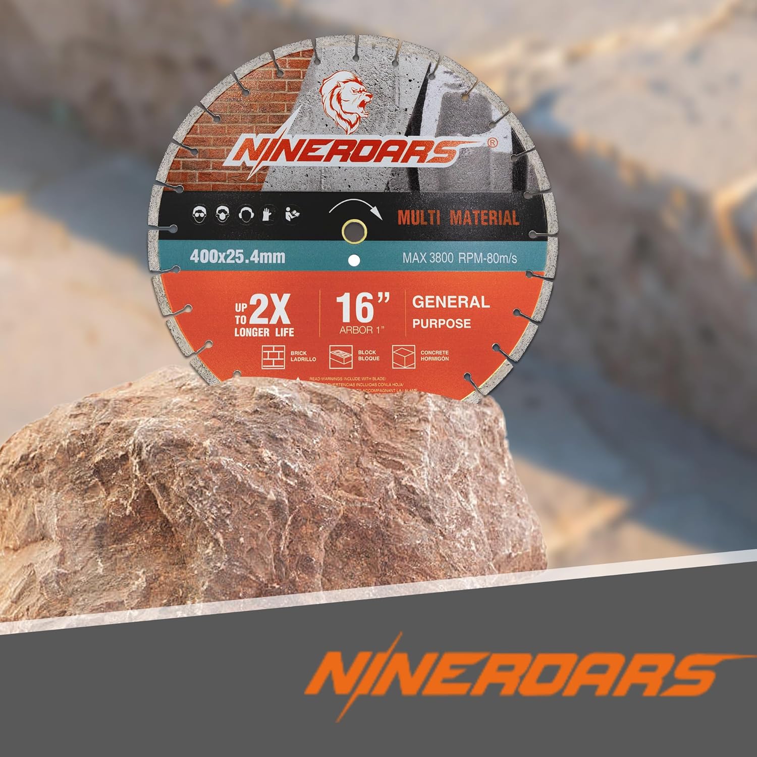 16 inch Segmented Diamond Saw Blade Dry or Wet Cutting General Purpose Blade for Concrete Stone Brick Masonry, 10mm Segment Height, 1"/20mm Arbor