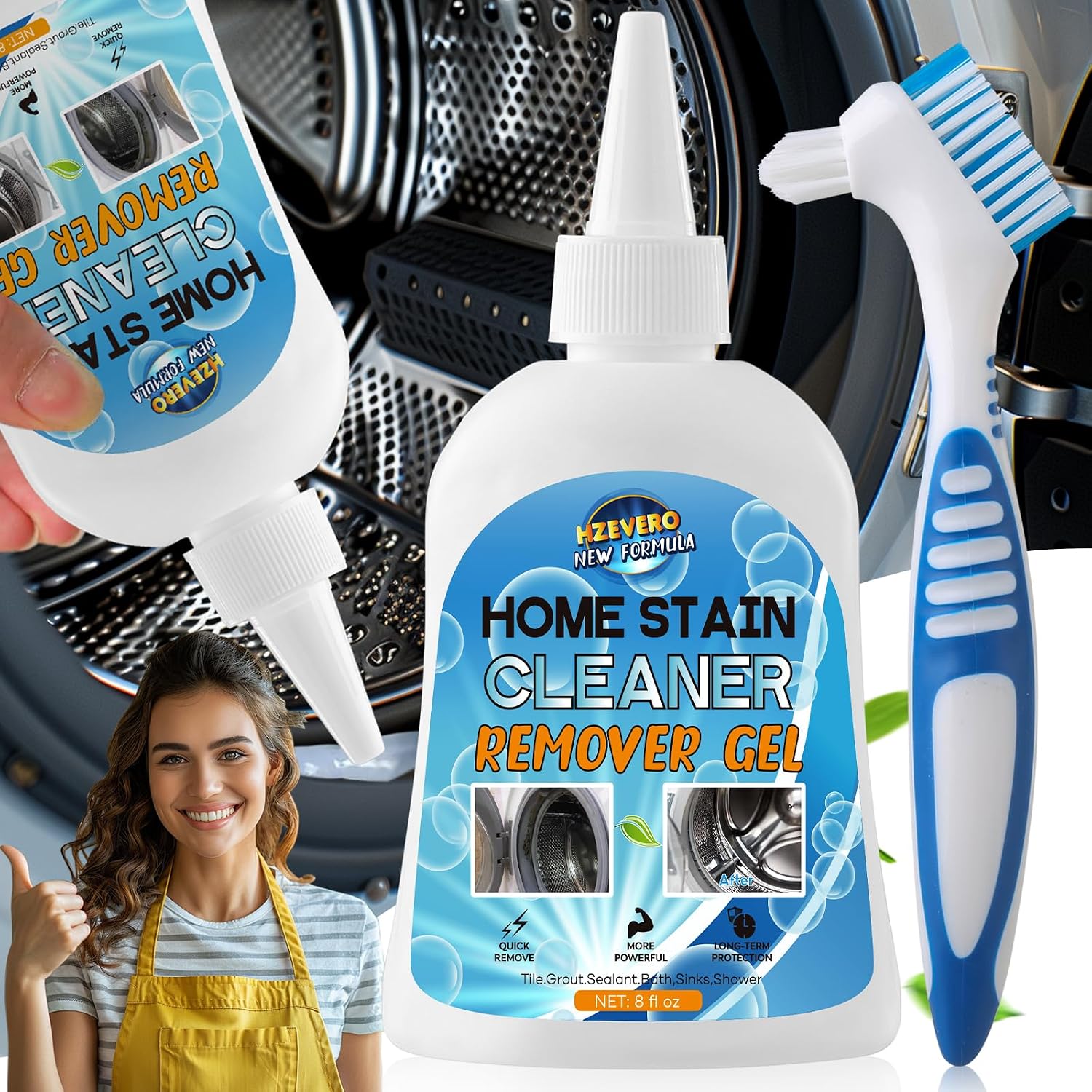 Mold Stain Remover Gel, Washing Machine Gasket Cleaner for Front Loader Washer Rubber Seal Home Stain Removal Gel for Grout, Caulk, Refrigerator, Shower, Bathtub, Bathroom Cleaning Solution (8 Fl Oz)