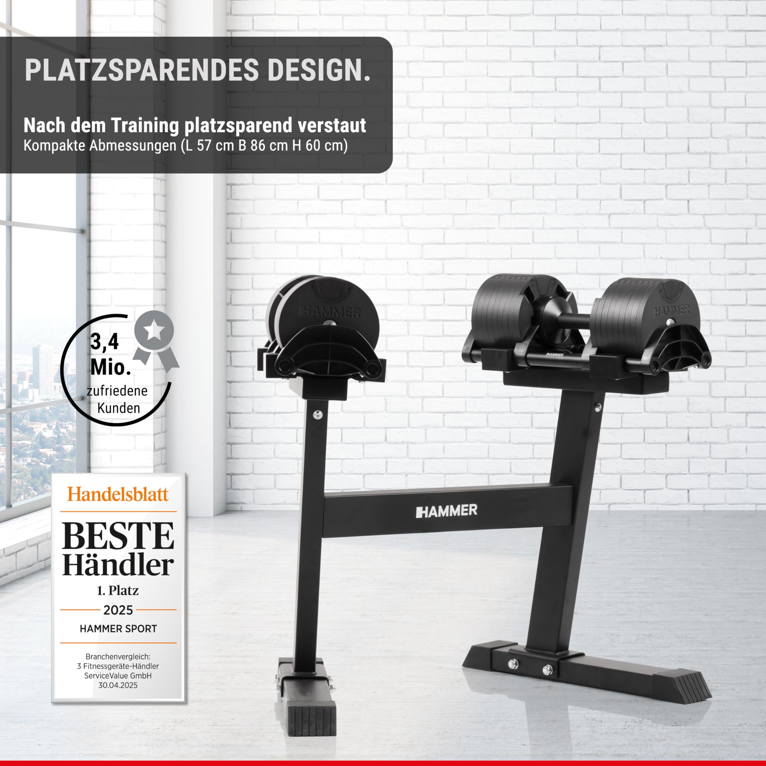 HAMMER Hantel-Set Smartlock mit Hantelständer und intelligentem Smartlock-System (64 kg)