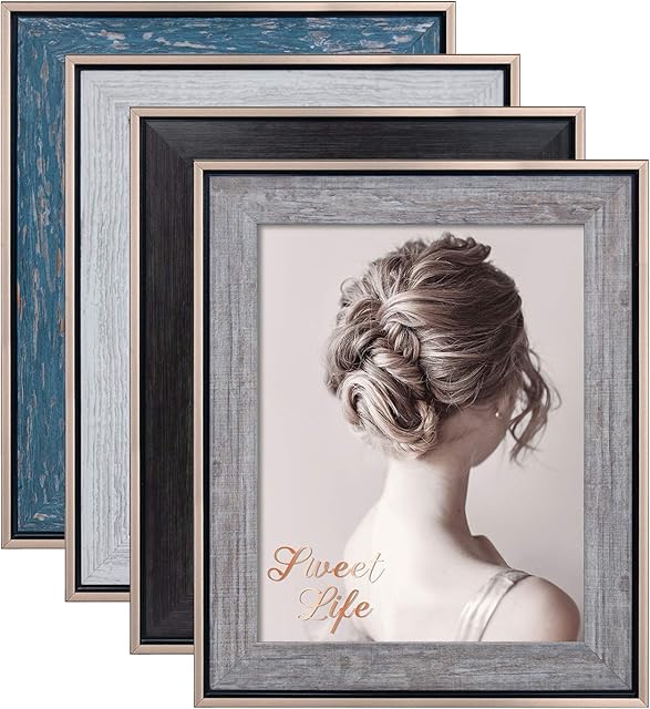 EGOFINE 10x8 Photo Frames Rustic - Distressed Frames 10x8 with Real Glass for Tabletop and Wall Mounting Display, Set of 4