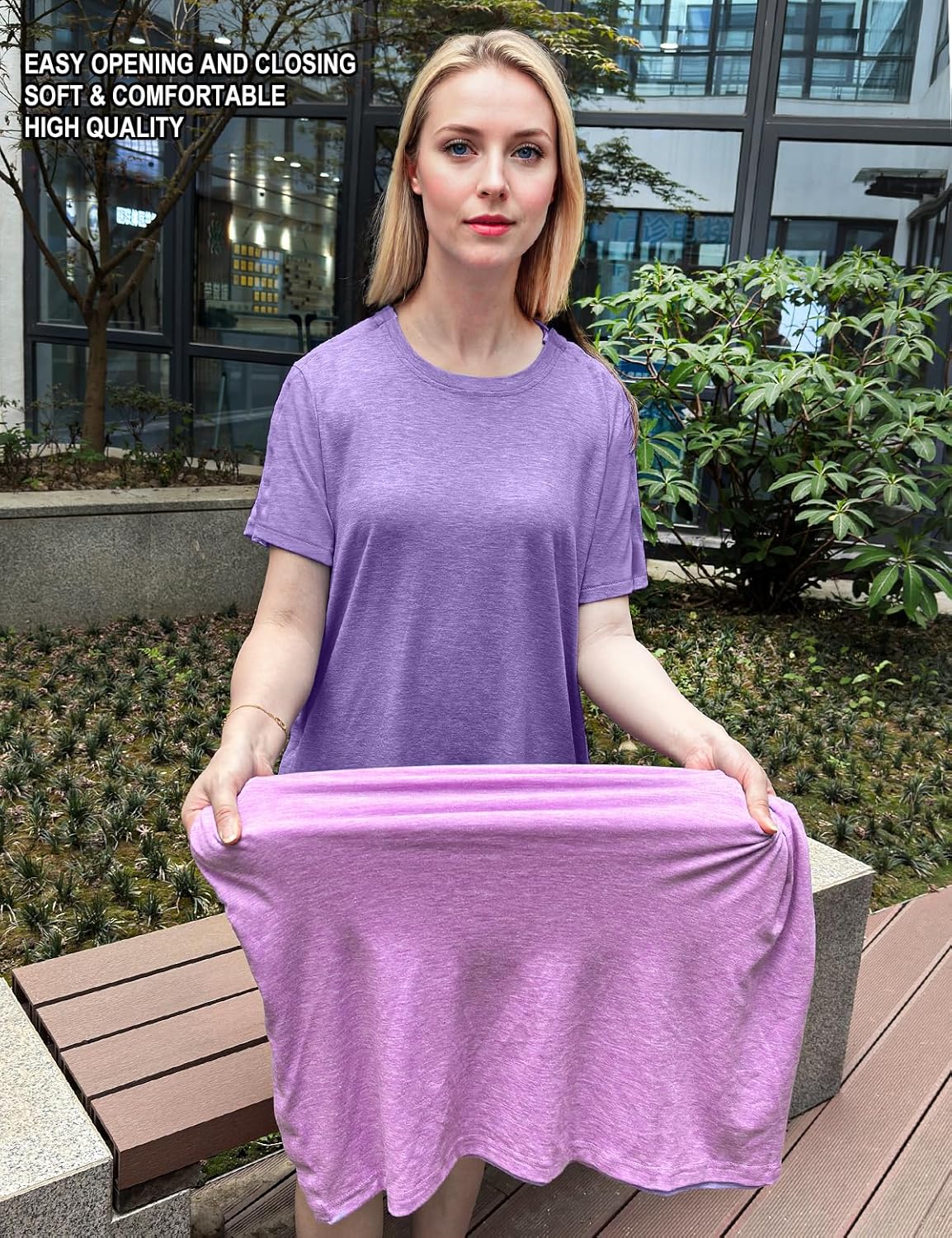 Post Shoulder Surgery Shirts for Women- Short Sleeve-Full Snap-Open Arm Shoulder Recovery Clothing Chemo Clothing - Image 3
