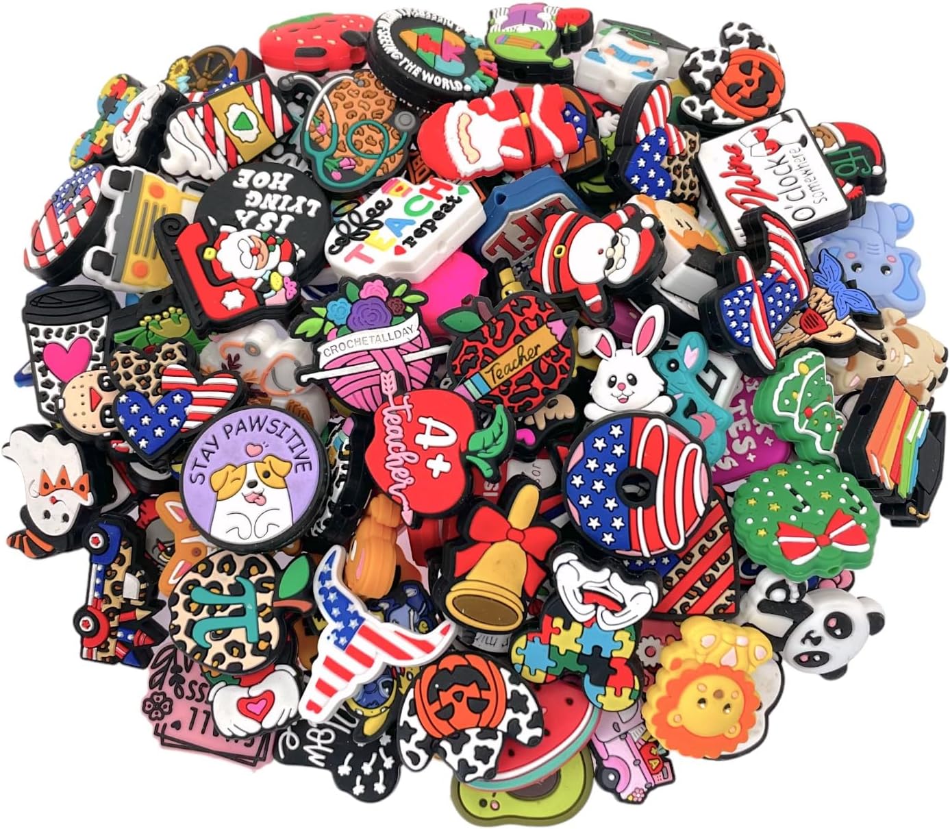 100Pcs Silicone Focal Beads Bulk, Different Random Mix Collections Teacher Character Valentines Easter Focal Beads for Pens Keychains DIY Jewelry Making