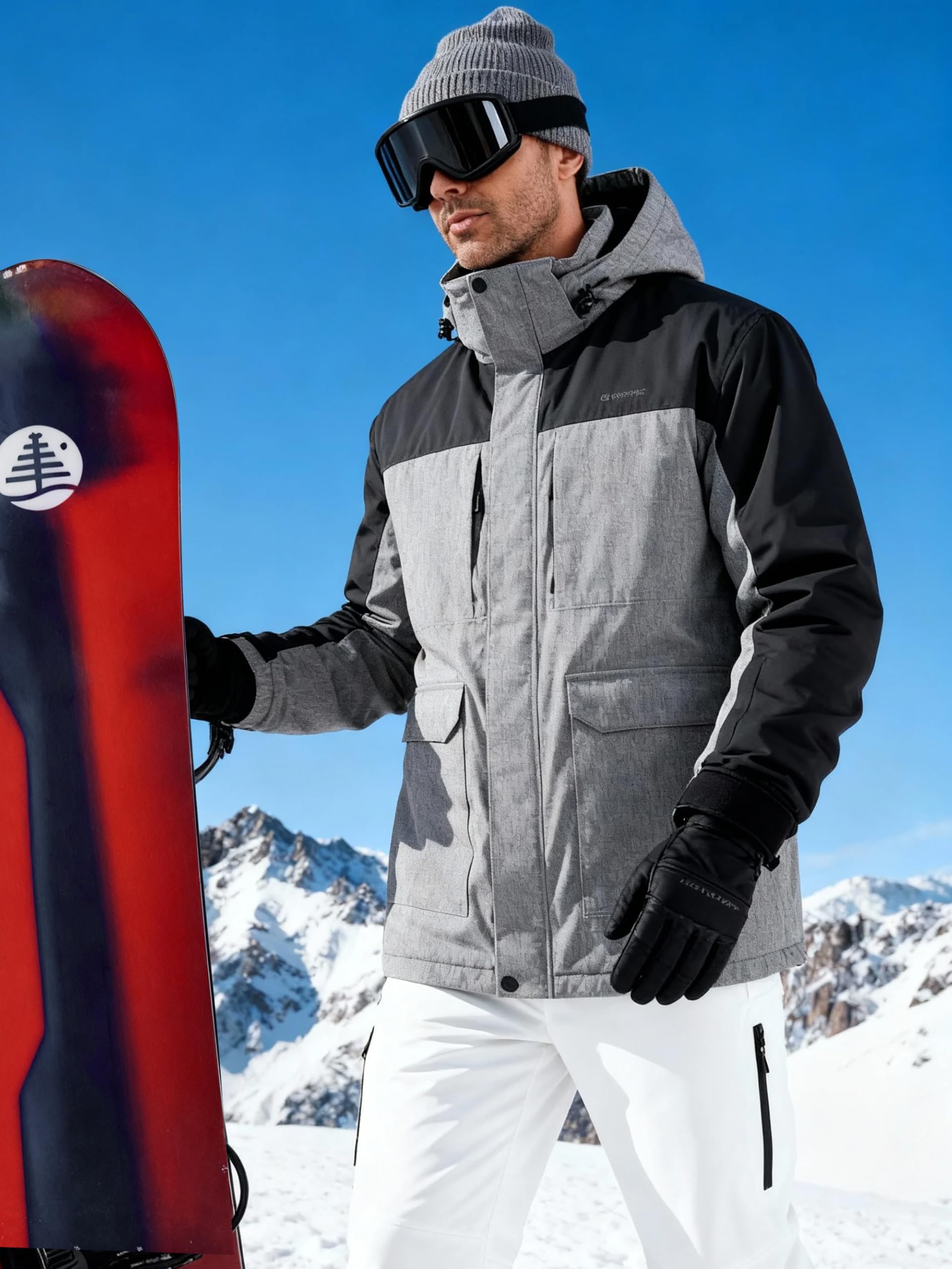 FREE SOLDIER Men's Waterproof Ski Jacket Fleece Lined Warm Winter Snow Coat with Hood Fully Taped Seams