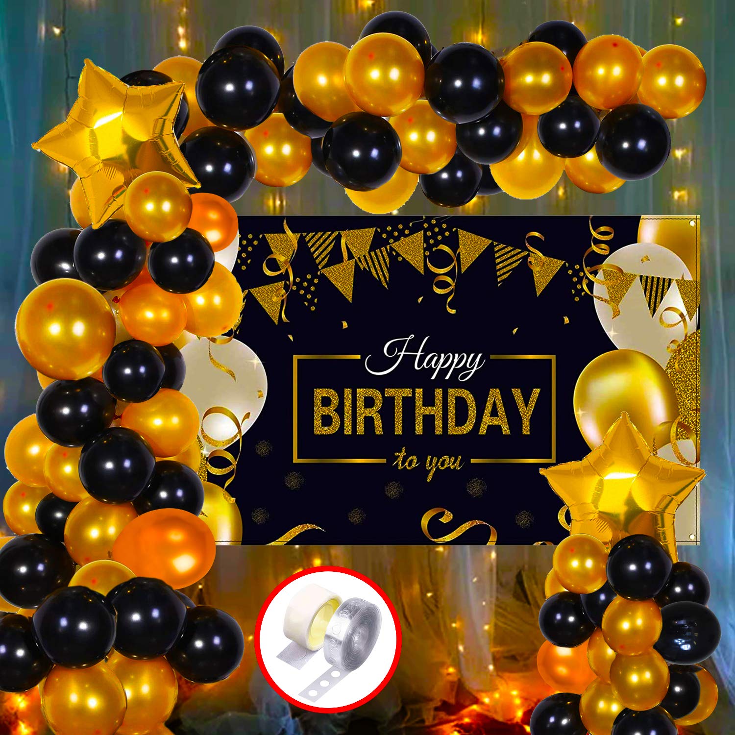 Party Propz Happy Birthday Decoration Kit 46Pcs Set for Husband Boys Balloons Decorations Items Combo With Backdrop, Metallic Balloons