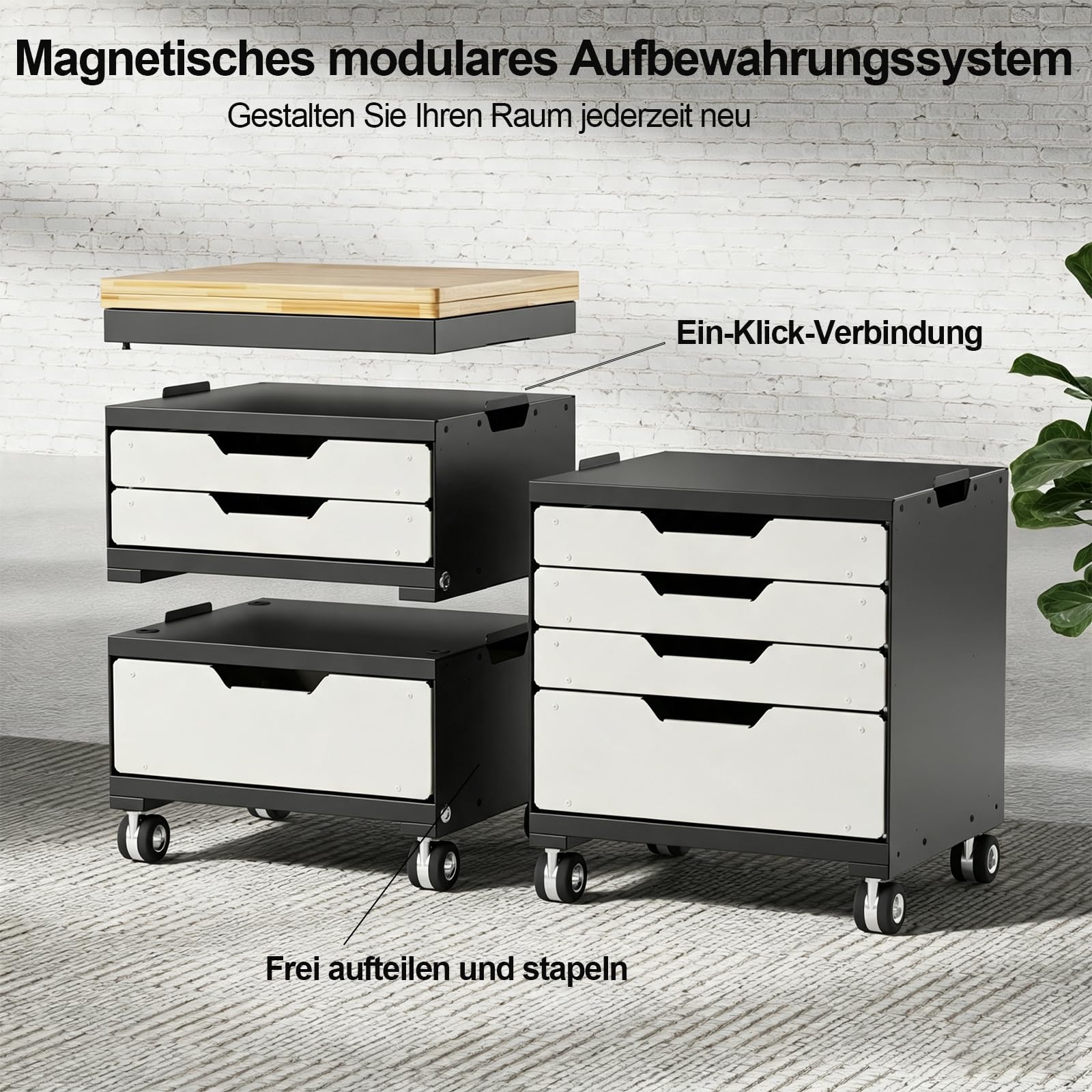 Carro de herramientas modular y ampliable, 4 cajones, carro de taller con ruedas y sistema de cierre magnético, armario de herramientas combinable (1 cajón (módulo 1))