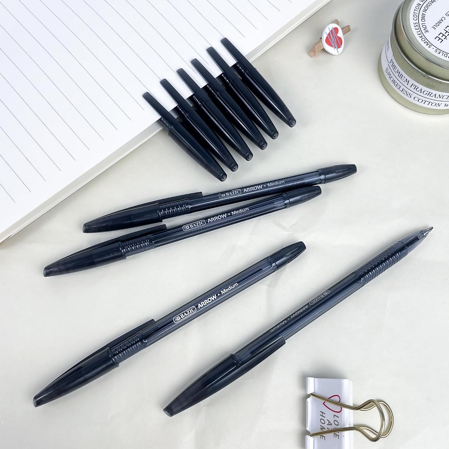 BAZIC PRODUCTS Arrow Ballpoint Pens, 1.0 mm Medium Point Black Color Stick Pen, Smooth Writing for Office School Teacher, 10 Count, 1-Pack