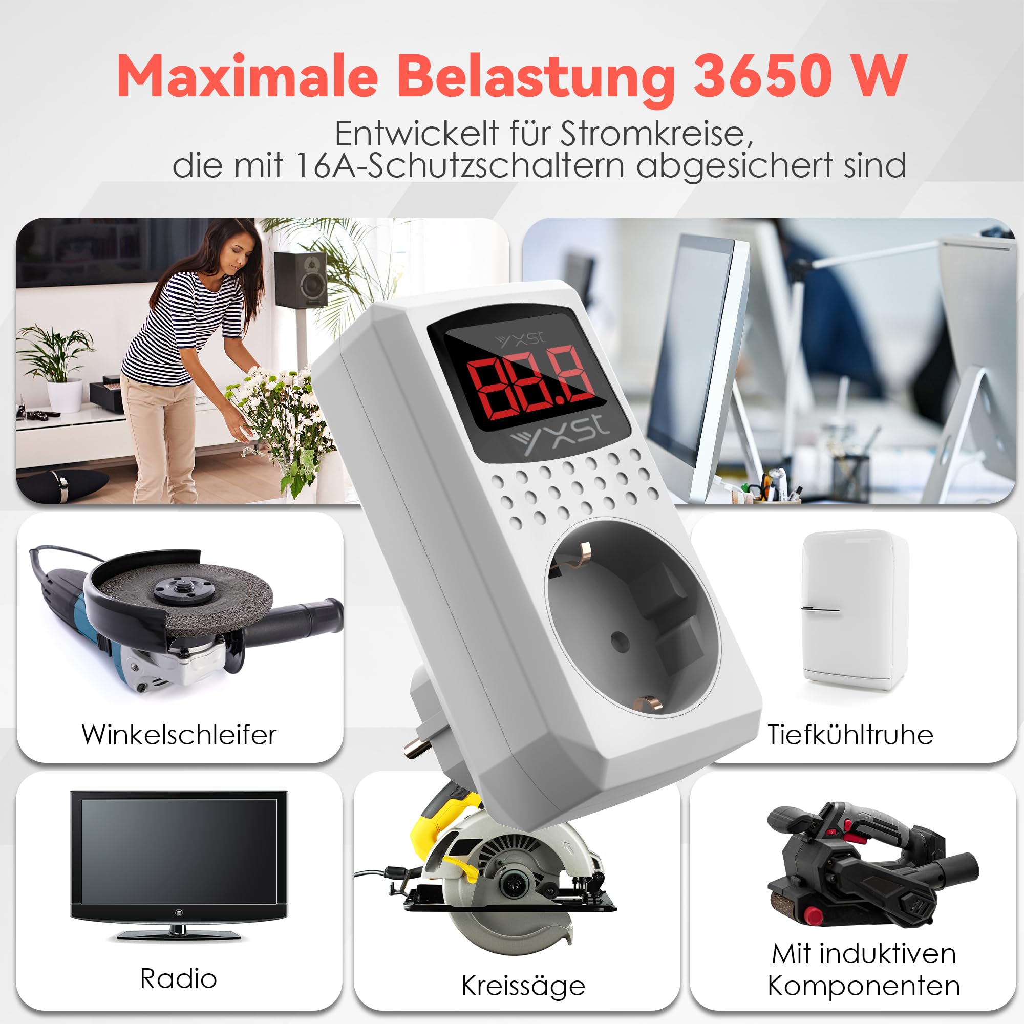 Einschaltstrombegrenzer und Anlaufstrombegrenzer (140V-280V) – 230V 16A Schutzschalter Steckdose mit Überspannungsschutz & Steckdosenadapter für Schweißgeräte, Winkelschleifer