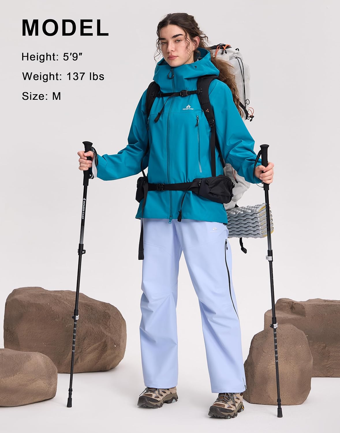 Pioneer Camp Women's Rain Pants 3-Layer Hardshell 20000mm Waterproof Hiking Pants Breathable Side Zip Outdoor Ski Snow