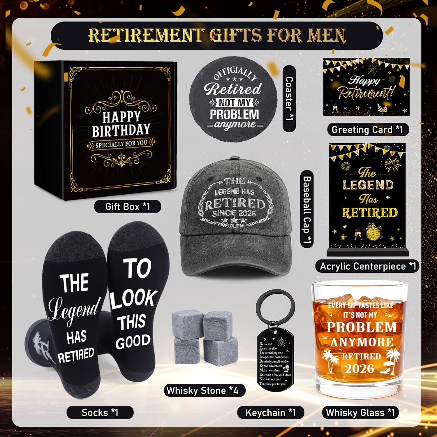 Keluna Retirement Gifts for Men - Retired Gifts for Him 2026 Retirement Cap Glass Decorations for Father Grandfather Husband Coworker Father's Day