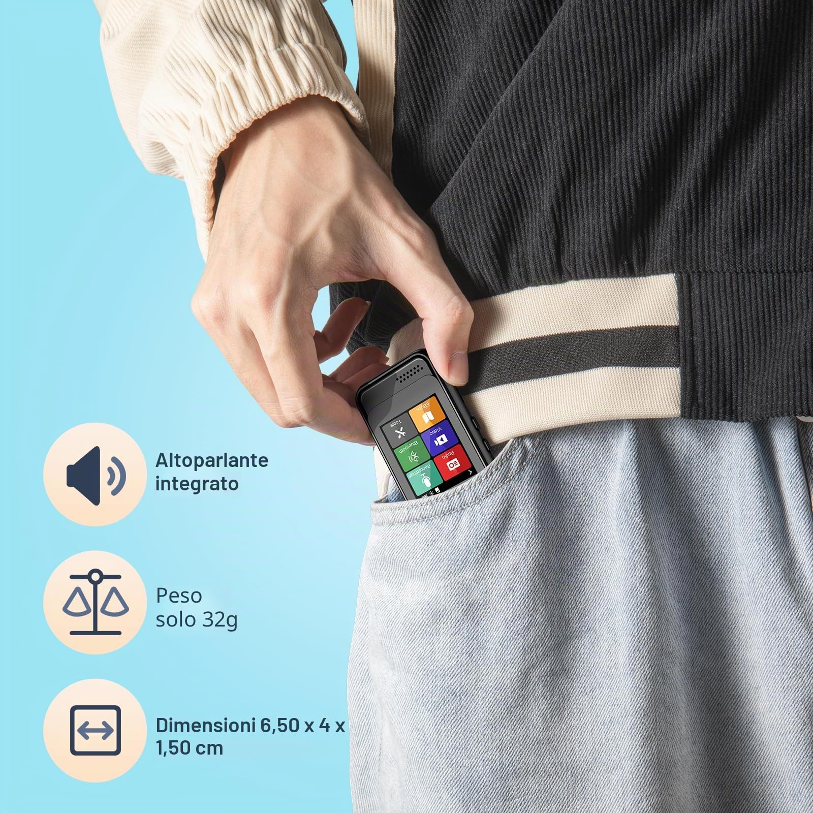 Lettore MP3 Bluetooth, lettore musicale portatile con memoria interna da 16 GB, supporto radio FM, registrazione vocale, eBook, lettore MP3, per bambini