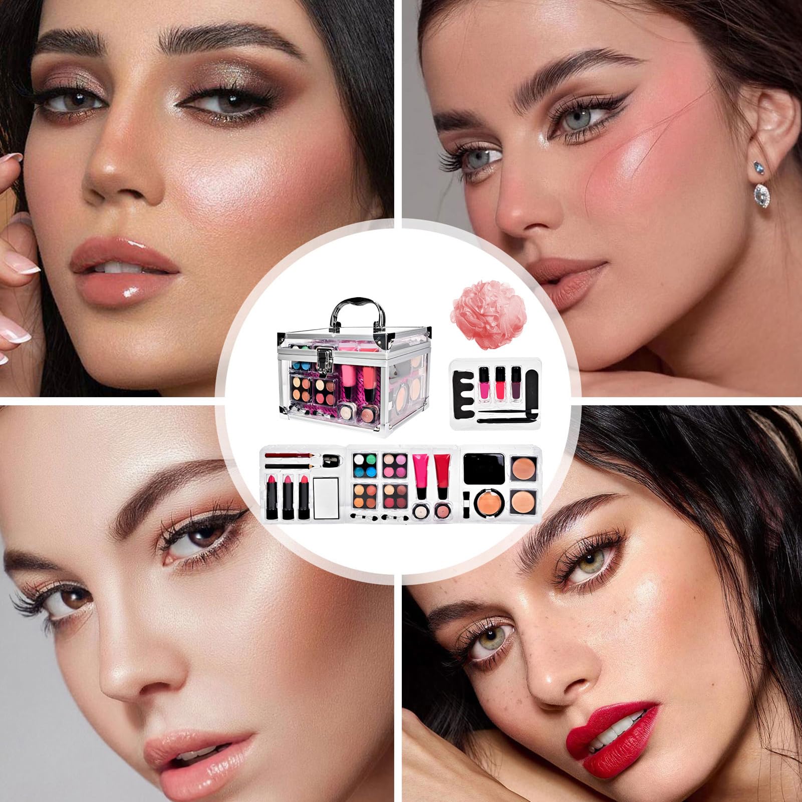 Makeup Sets Für Damen Tragbare Kosmetik Tasche | Kosmetikkoffer Für Täglich Gebrauch Halloween Hochzeit Jugendliche Theater Auftritt