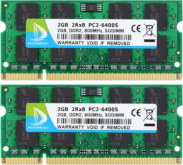 DUOMEIQI 4GB Kit (2X 2GB) 2RX8 PC2-6300 PC2-6400 PC2-6400S DDR2 800MHz SODIMM CL6 200 Pin 1.8v Non-ECC Unbuffered Notebook RAM Laptop Memory Module Compatible with Intel AMD & MAC SystemGreen