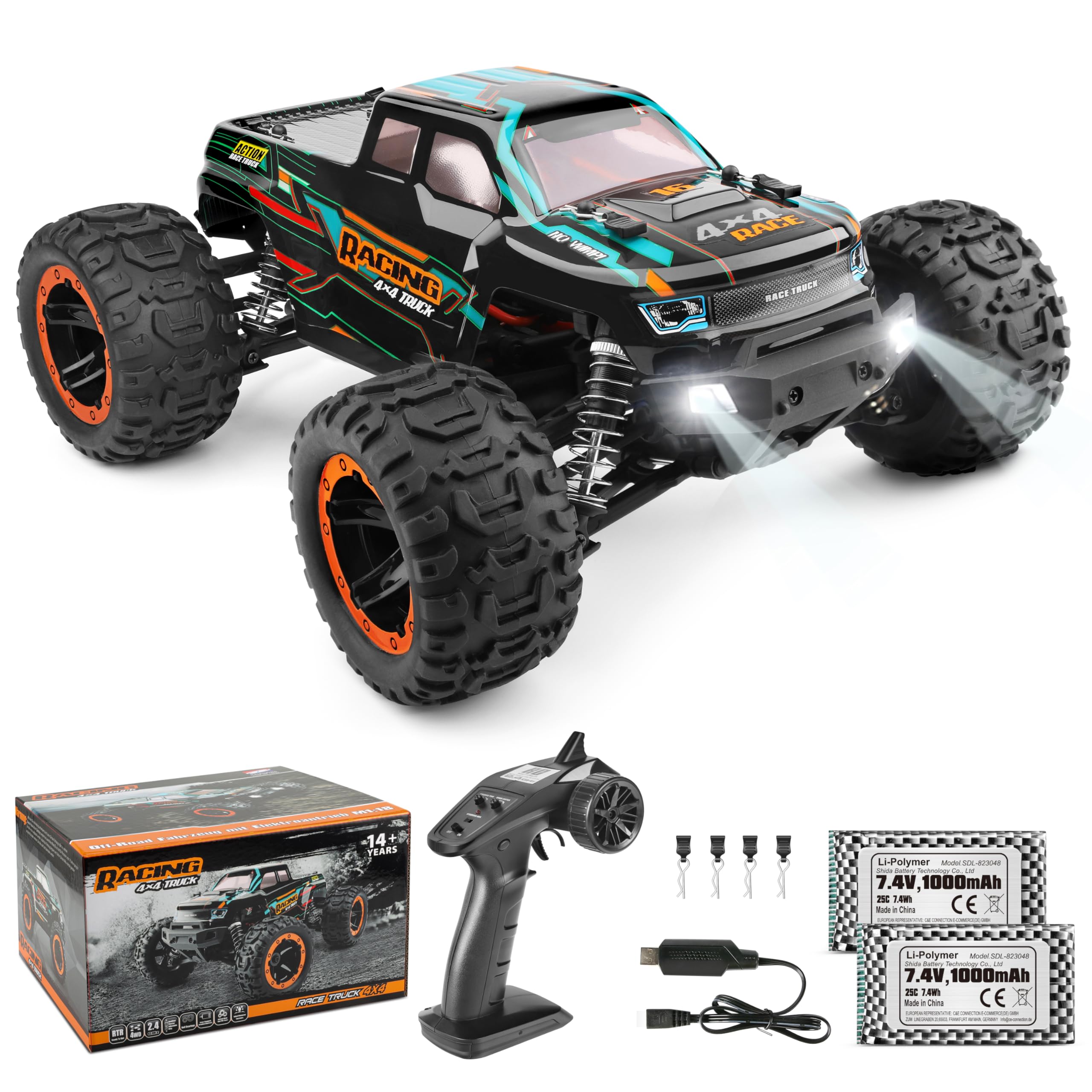 HAIBOXING Ferngesteuertes Auto 4WD RC Auto 1:16 36km/hHochgeschwindigkeits RC Monster Truck 2,4 GHz Rennwagen Wasserdicht Geländewagen, Crawler Spielzeug Geschenkfür Kinder und Erwachsene
