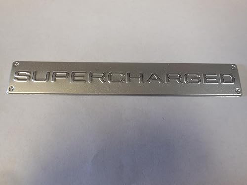 Emblema Supercharged 6 1/2" X 1" SELF Stick Plata y Cromo