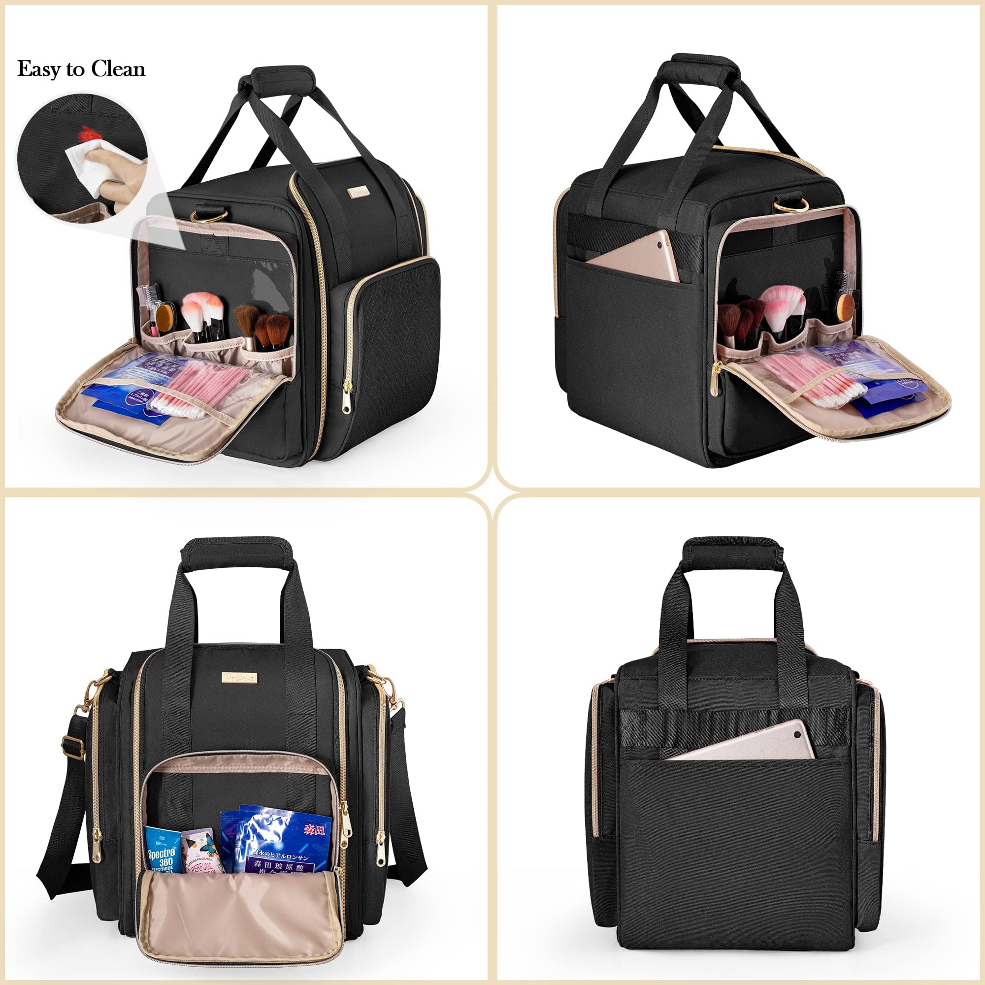 Prokva Makeup Bag Travel Bag with 5 Inner Cases, Large Cosmetic Case Organizer, Black - Image 3